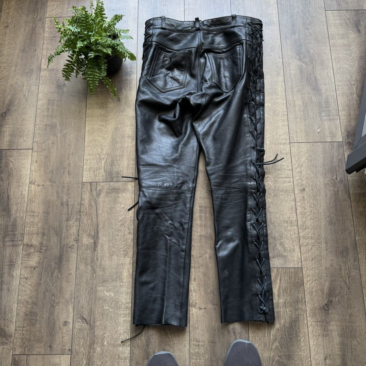 Genuine Leather × Harley Davidson × Vintage Crazy Heavyweight Leather Lace Up Motorcycle Pants Vintage Size US 37 - 9 Thumbnail
