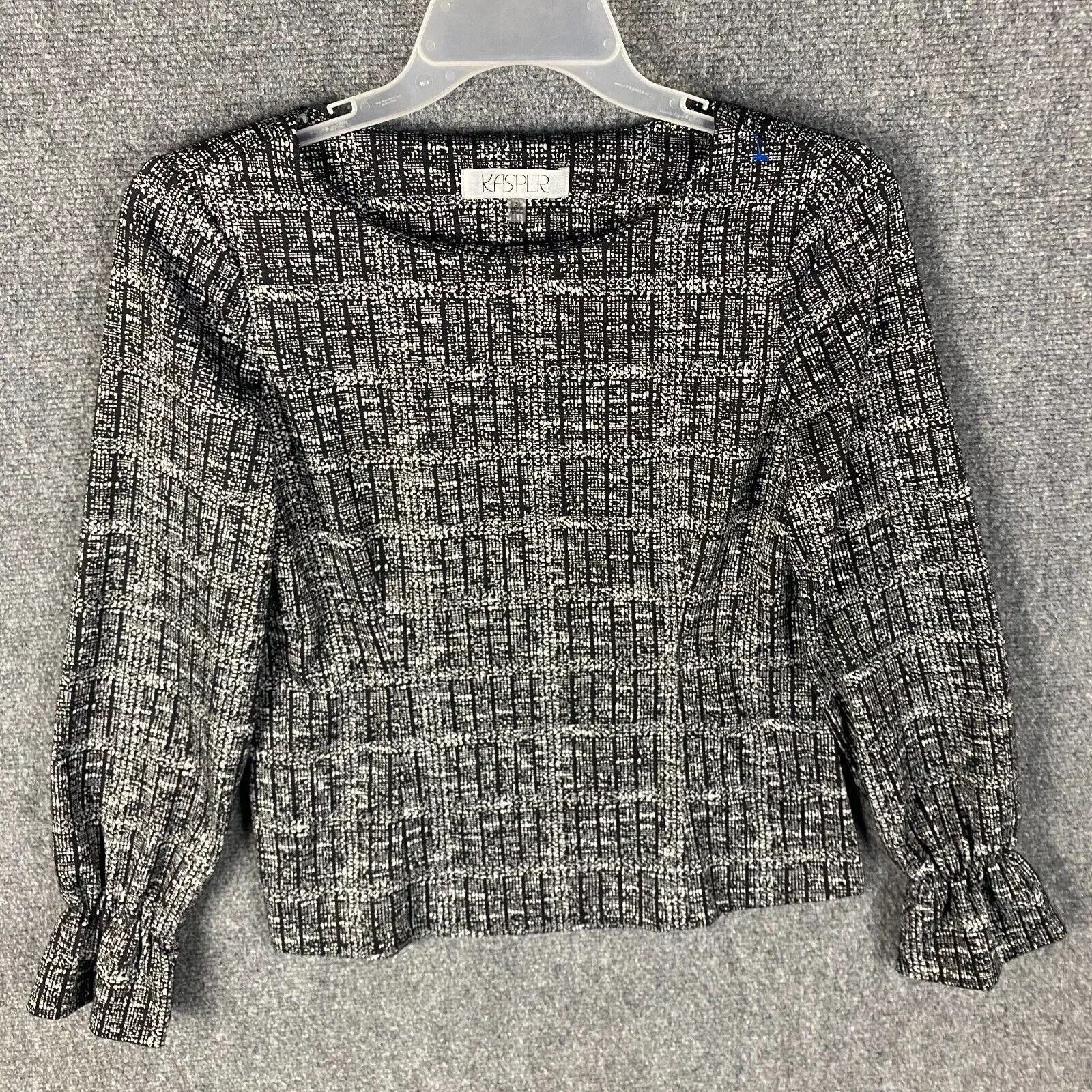 Kasper Kasper Top Women's Small Long Sleeve Black White Polyester S Size S / US 4 / IT 40 - 1 Thumbnail