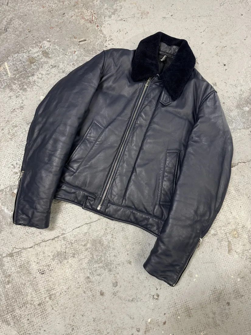 Designer × Dior × Vintage FW2013 Dior Navy Asymmetrical Lambskin Leather Bomber Jacket by Kris Van Assche Size US M / EU 48-50 / 2 - 8 Thumbnail