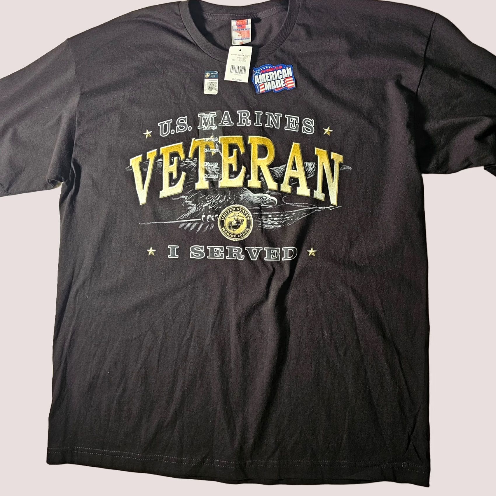 Vintage Bayside T-Shirt Navy Black Mens XL American Made US Marines Veteran I Served Crew Neck Short Sleeve Cotton Preshrunk Size US XL / EU 56 / 4 - 1 Thumbnail