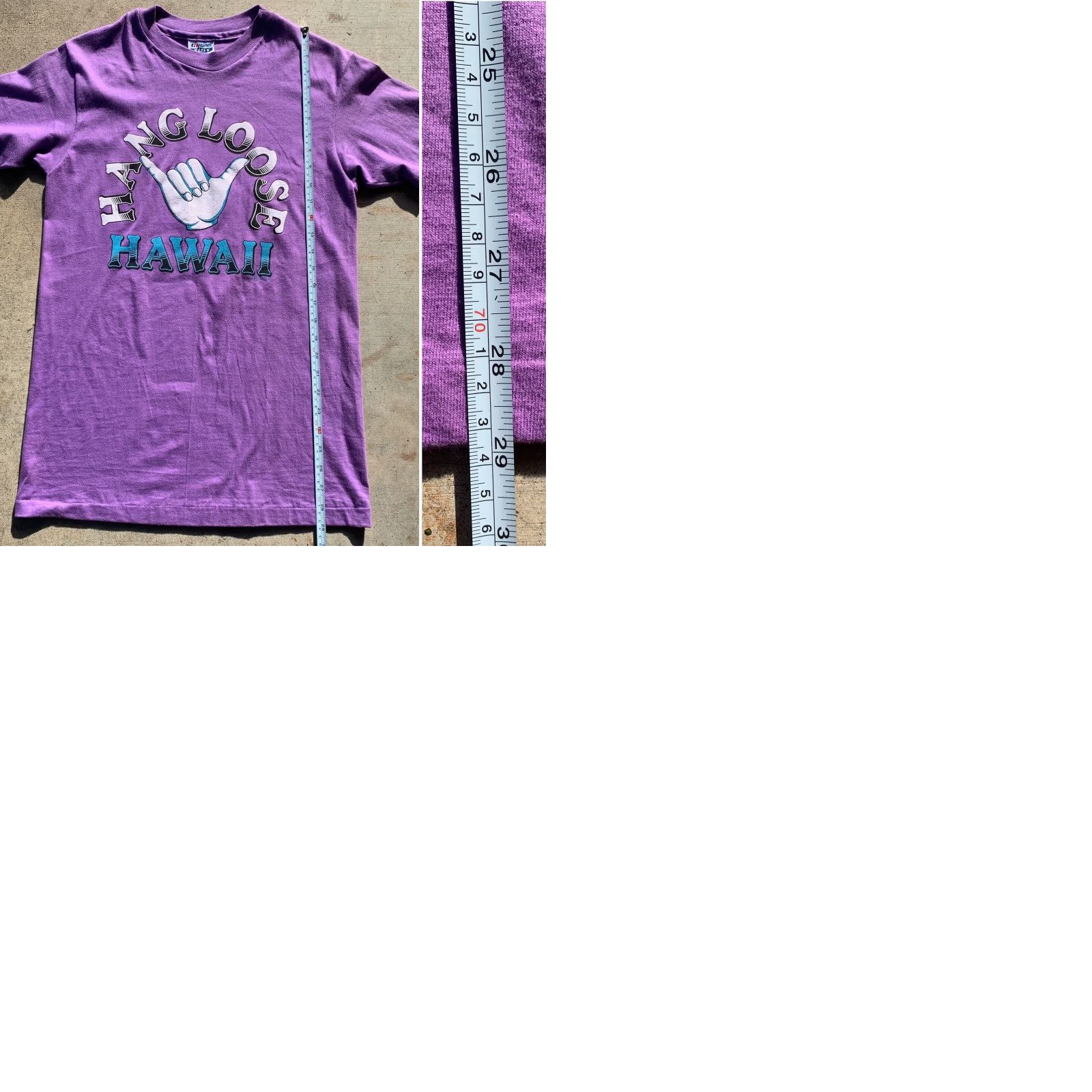 Hanes Vintage Hang Loose Hawaii T-Shirt Single Stitch Made In USA M 38-40 Mens Graphic Tee Hawaii Purple Cotton 1980s Hanes Regular US Vintage Iron-on? Size US M / EU 48-50 / 2 - 9 Thumbnail