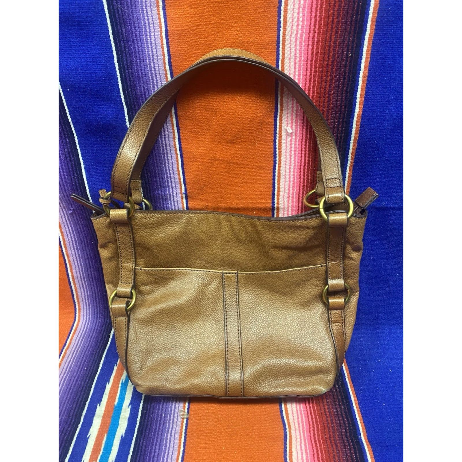 Fossil VINTAGE Fossil Leather Shoulder Bag Purse Brown Medium Brown Gold Leather Key Charm Womens Size ONE SIZE - 4 Thumbnail