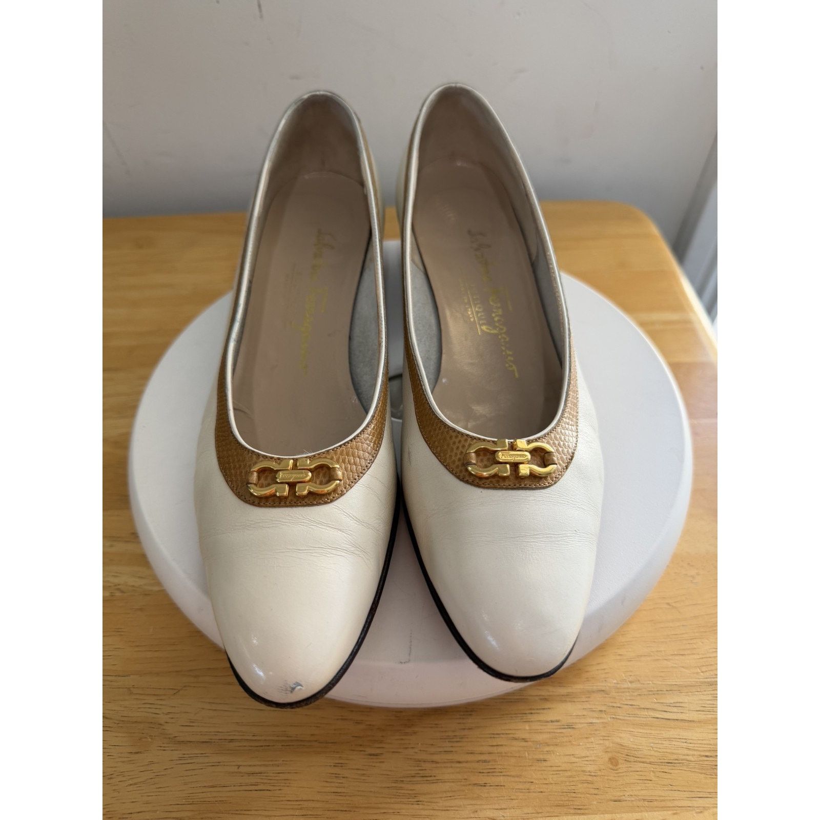 Salvatore Ferragamo Womens Vintage Salvatore Ferragamo Acerba White 7.5 AA Size US 7.5 / IT 37.5 - 1 Thumbnail