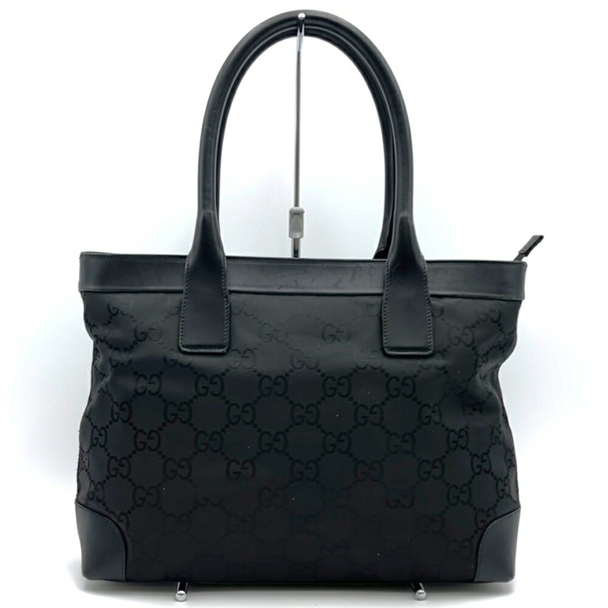 Gucci 152284 Tote Bag GG Nylon Leather Black Women's Fashion It8Gyouqw2Cc