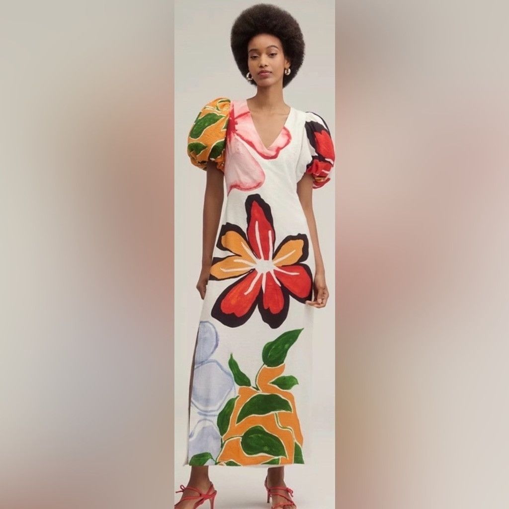 Anthropologie Puff-sleeve A-line Maxi Dress | NWT | Sz XS