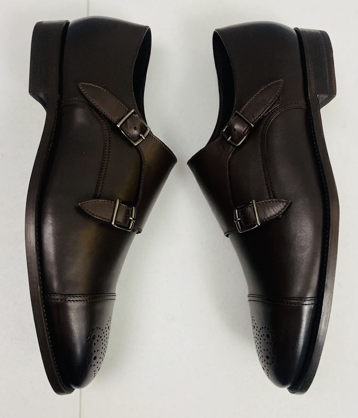 Giorgio Armani Giorgio Armani 🇮🇹 Dk Brown Leather Double Monk Strap 12 New Size US 12 / EU 45 - 4 Thumbnail