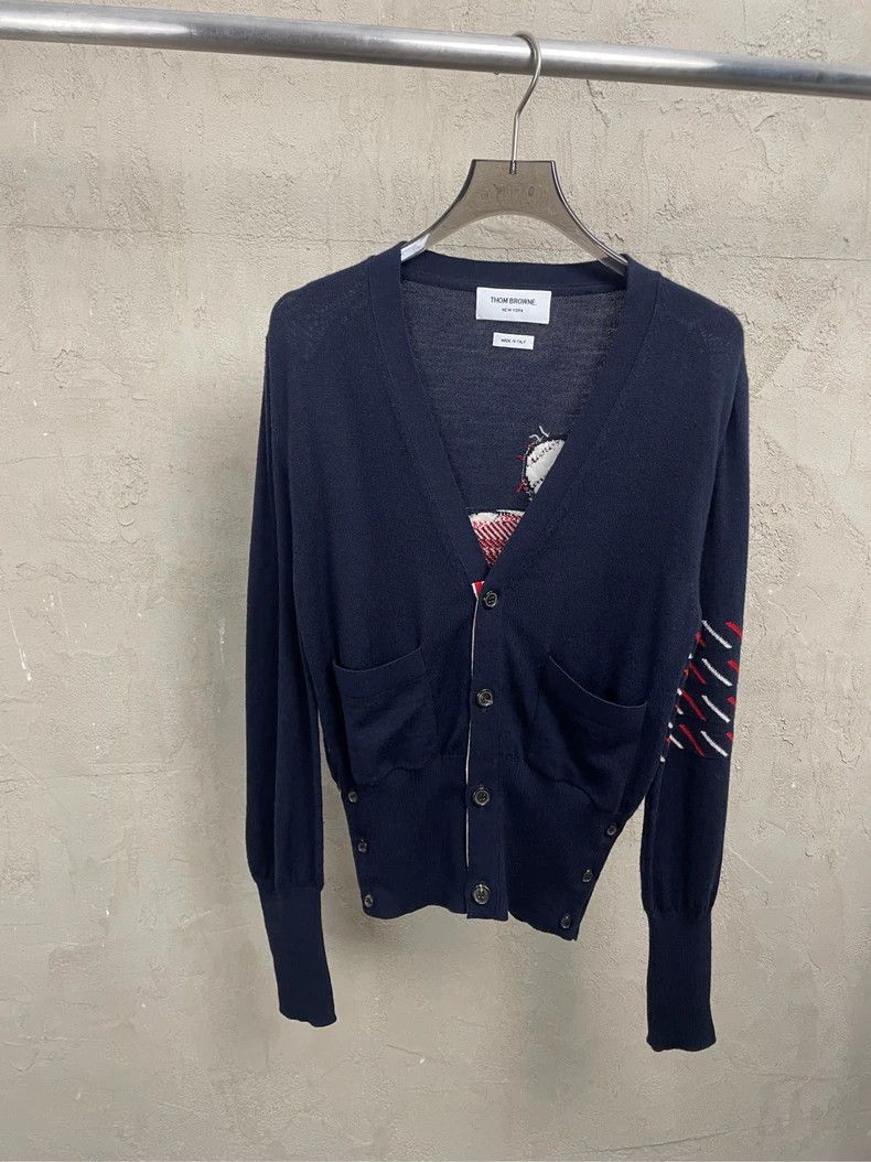 Thom Browne Thom browne Dark blue back duck four-striped wool cardigan Size US S / EU 44-46 / 1 - 1 Thumbnail