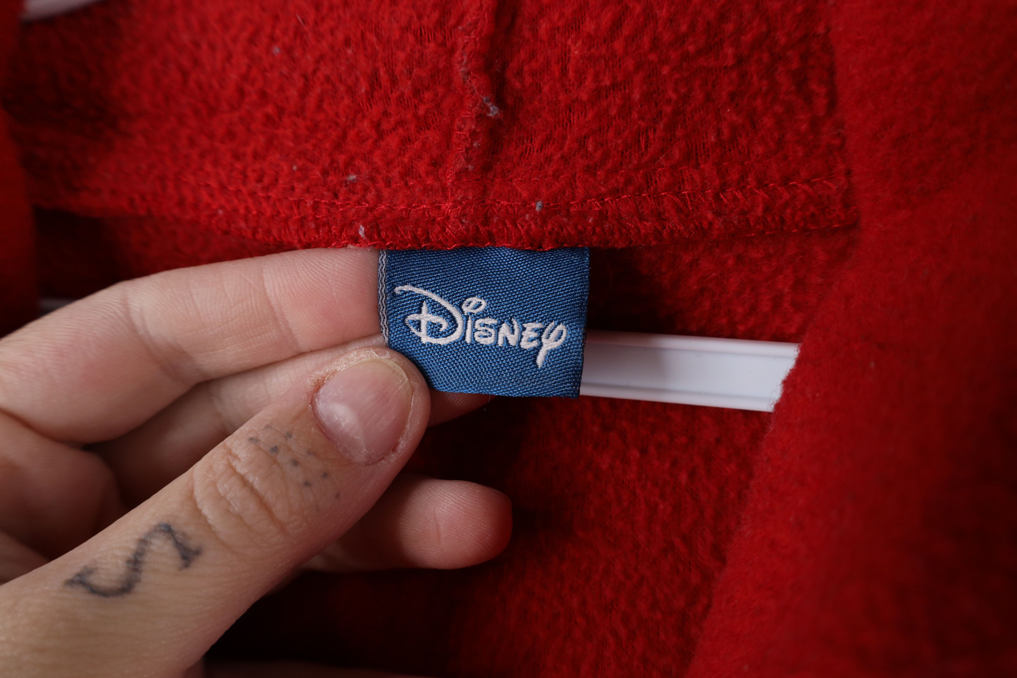 Disney × Vintage Vintage 90s Disney Attention Mickey Mouse Fleece Hoodie Red Size 4XL / US 24-26 - 9 Thumbnail