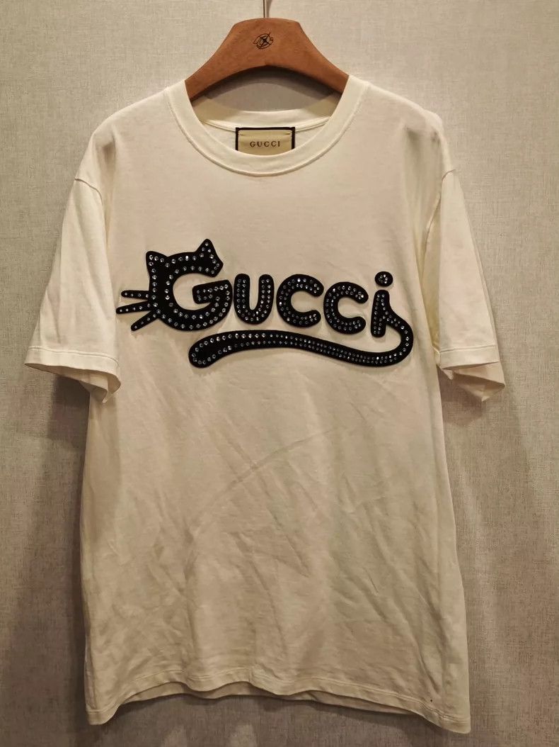 Gucci Gucci Cat rhinestone T-shirt Size US M / EU 48-50 / 2 - 1 Thumbnail