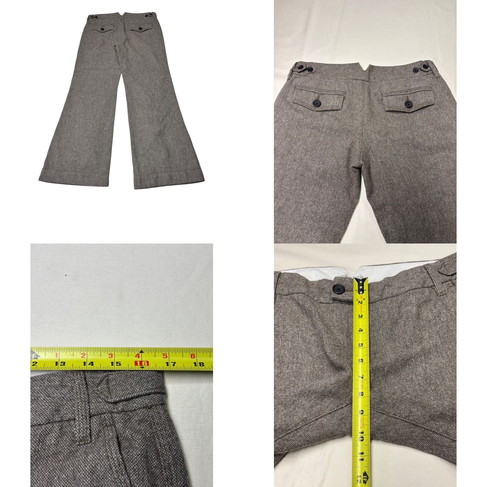 Banana Republic Banana Republic Wool Herringbone Wide Leg Trousers Brown 32 Inseam 31.5 Dress Pants Women's Winter Fall Holiday 2005 Vintage-Inspired Wide-Leg Size 24" / US 00 / IT 34 - 8 Thumbnail