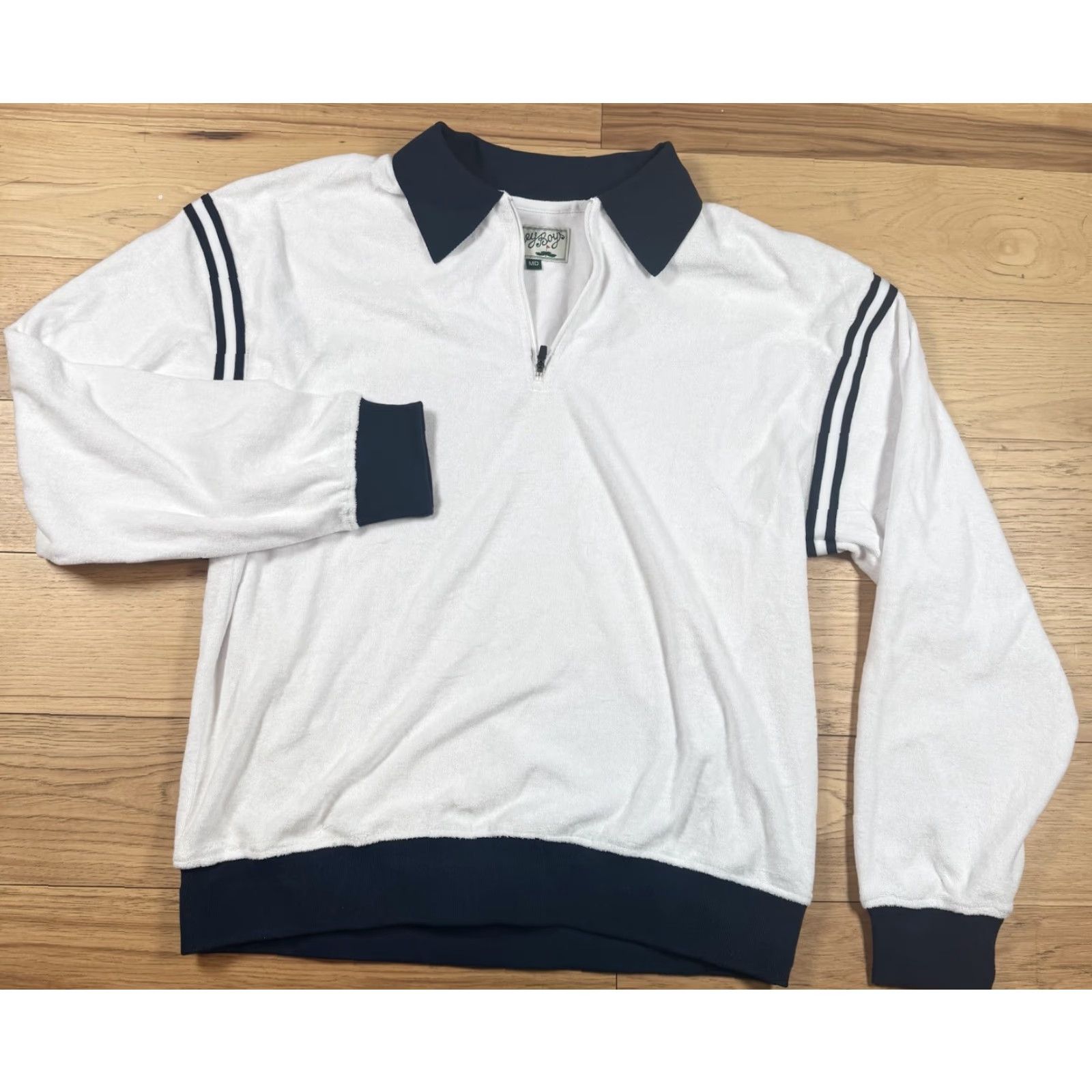 Vintage VINTAGE BoGey Boys Quarter Zip Terrycloth Polo Sweater Mens M White Navy NWOT Size US M / EU 48-50 / 2 - 3 Thumbnail