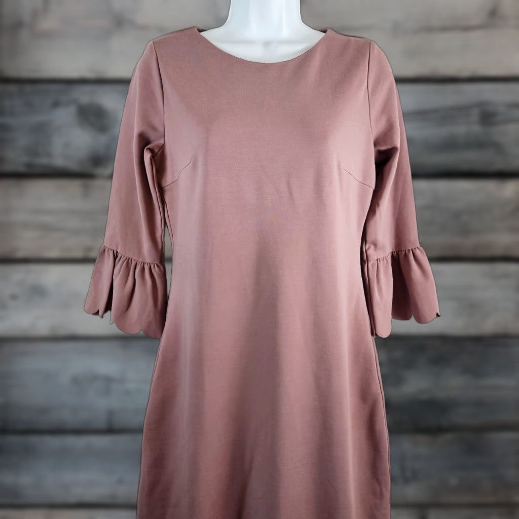 Vintage Dainty Jewells Womens Dress Midi 3/4 Sleeve Mauve Small A-Line White Pink Round Neck Pullover Size S / US 4 / IT 40 - 1 Thumbnail