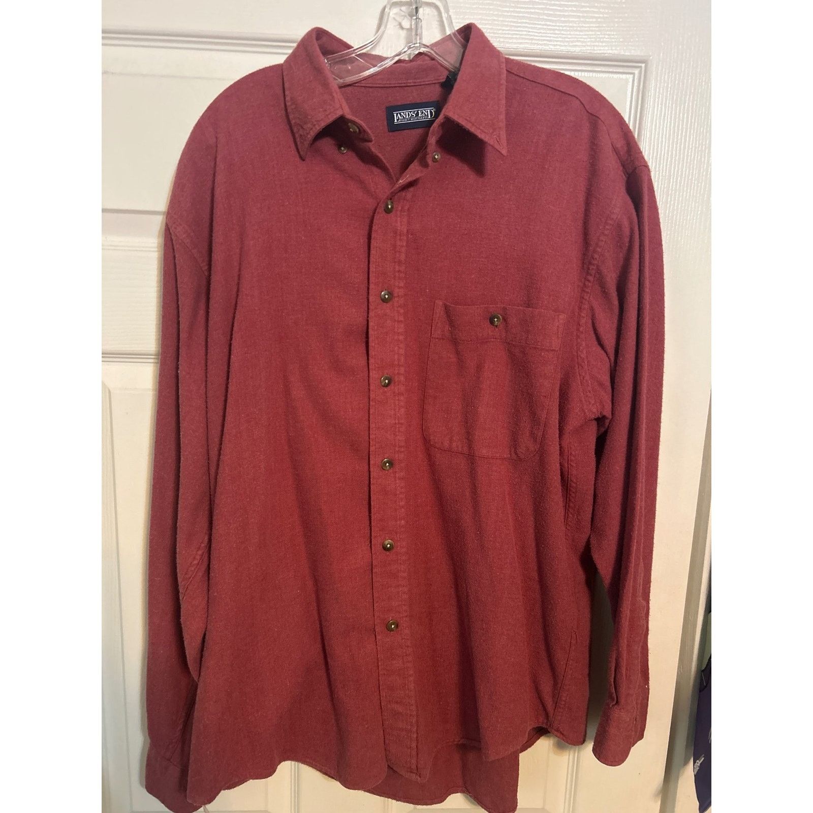Lands' End Lands End Mens Flannel Shirt Red Long Sleeve Button Down Size US L / EU 52-54 / 3 - 1 Thumbnail