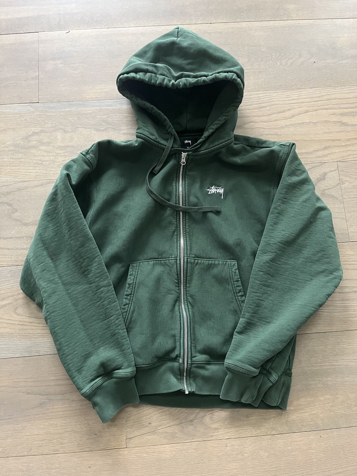 Stussy × Vintage STUSSY OVERDYED STOCK LOGO ZIP HOODIE | Grailed