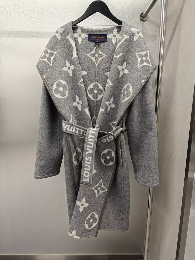 Louis Vuitton Grey Logo Robe Coat - dmc