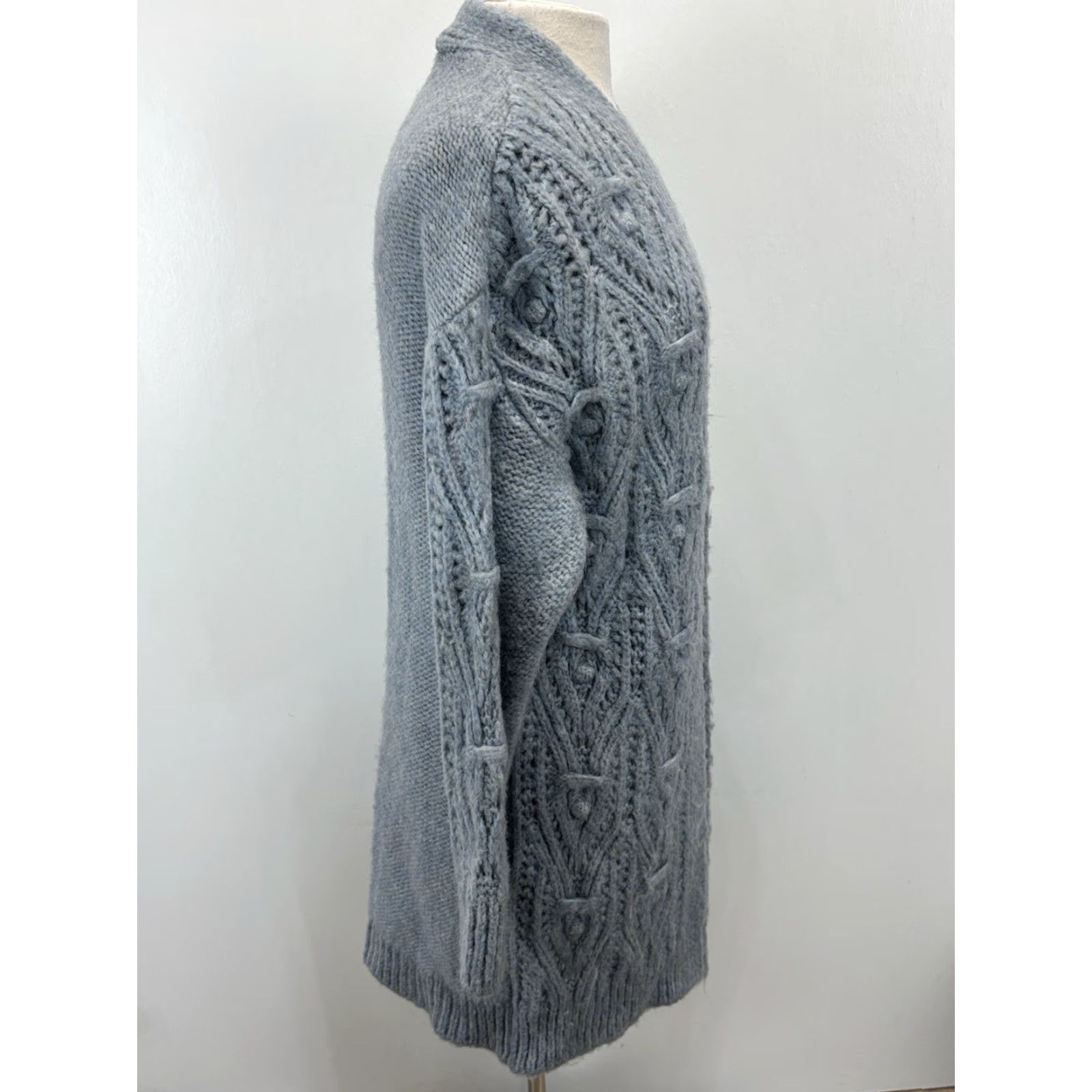 Anthropologie ANTHROPOLOGIE VINTAGE Nuria Long Cardigan Sweater XS Blue Fisherman Knit Open Womens Size XS / US 0-2 / IT 36-38 - 4 Thumbnail