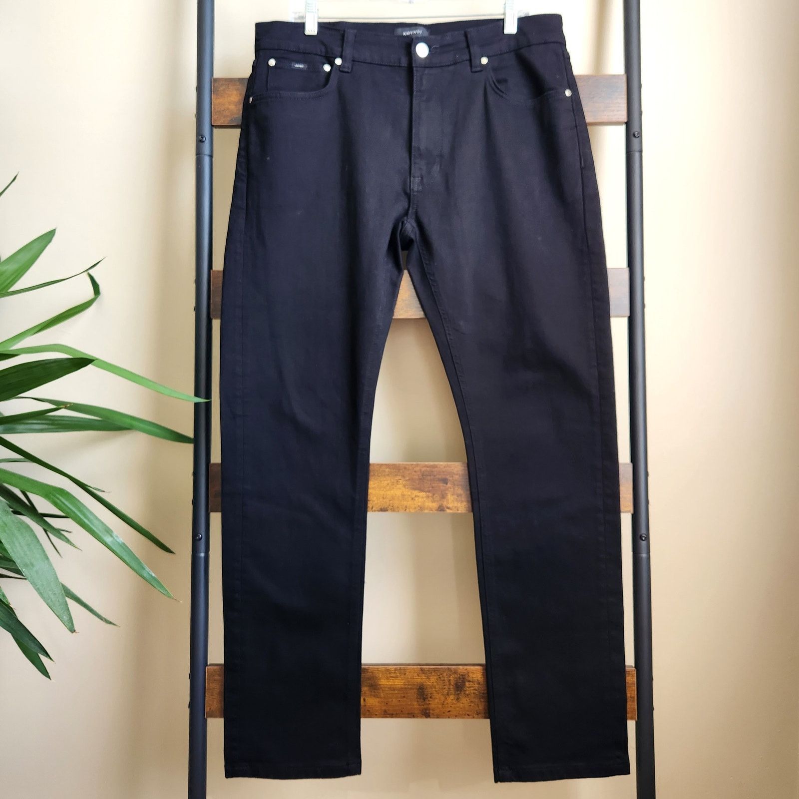The Unbranded Brand Amendi Men's Black Denim Cotton Lars Slim Jeans Size W36 L32 Size US 36 / EU 52 - 1 Thumbnail
