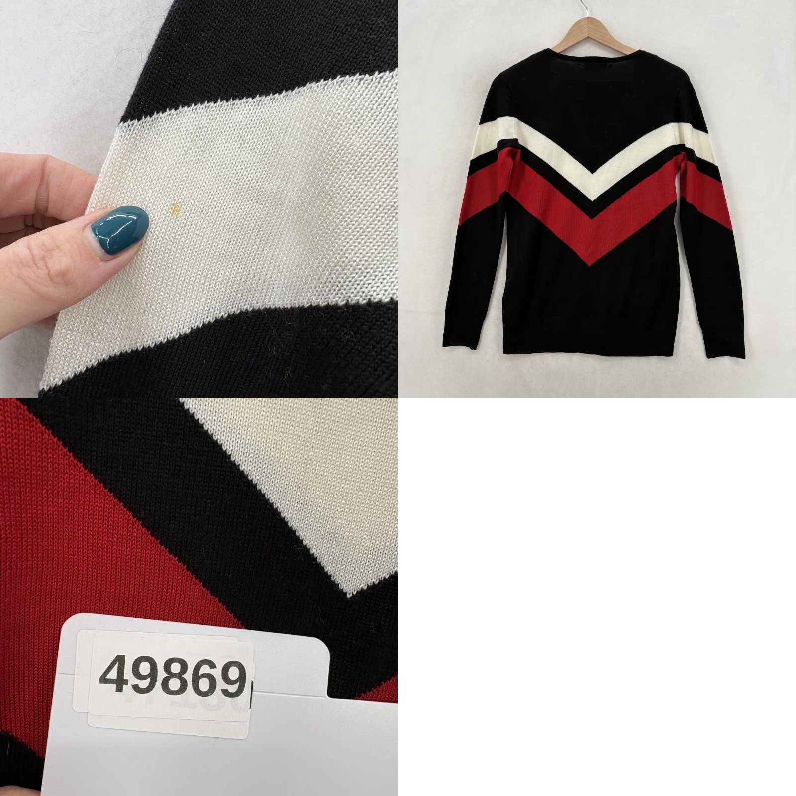 Calvin Klein Calvin Klein Sweater Womens XS Black Chevron Stripe V Neck Acrylic Knit Pullover Size XS / US 0-2 / IT 36-38 - 9 Thumbnail
