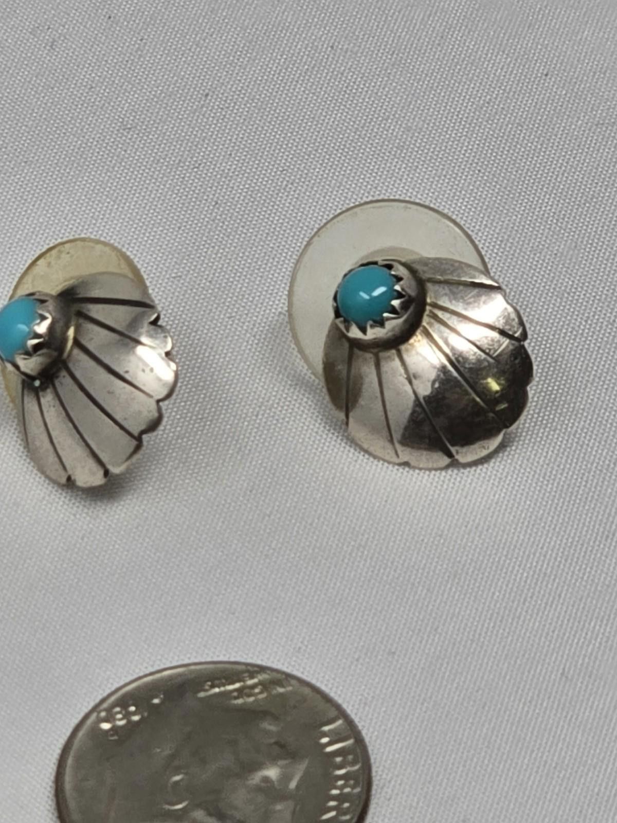 Sterling Silver Vintage Native American Sterling Stud Earrings w/ Turquoise Size ONE SIZE - 3 Thumbnail
