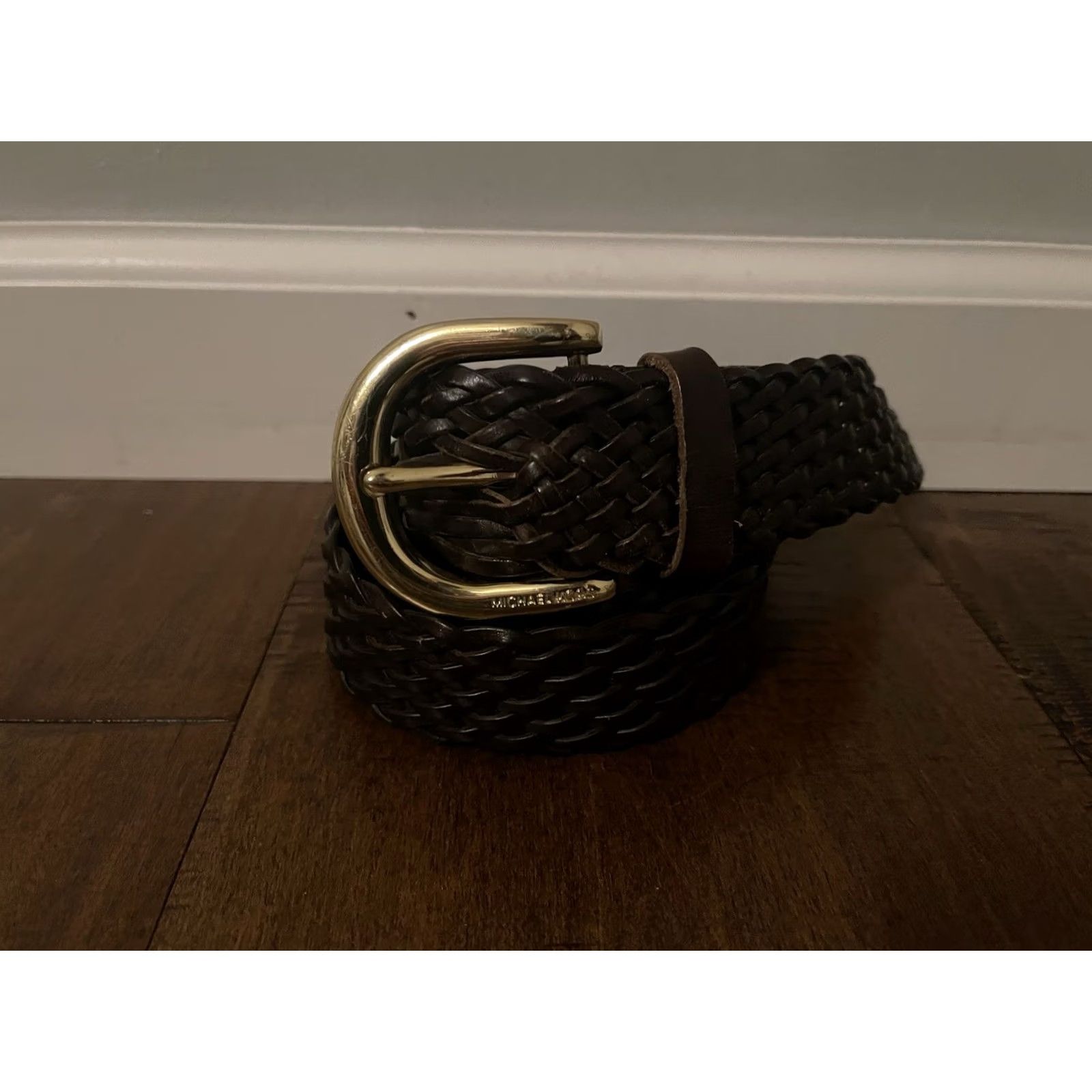 Michael Kors Michael Kors Belt Braided Leather Gold Hardware Dark Brown L Women's Size ONE SIZE - 2 Thumbnail