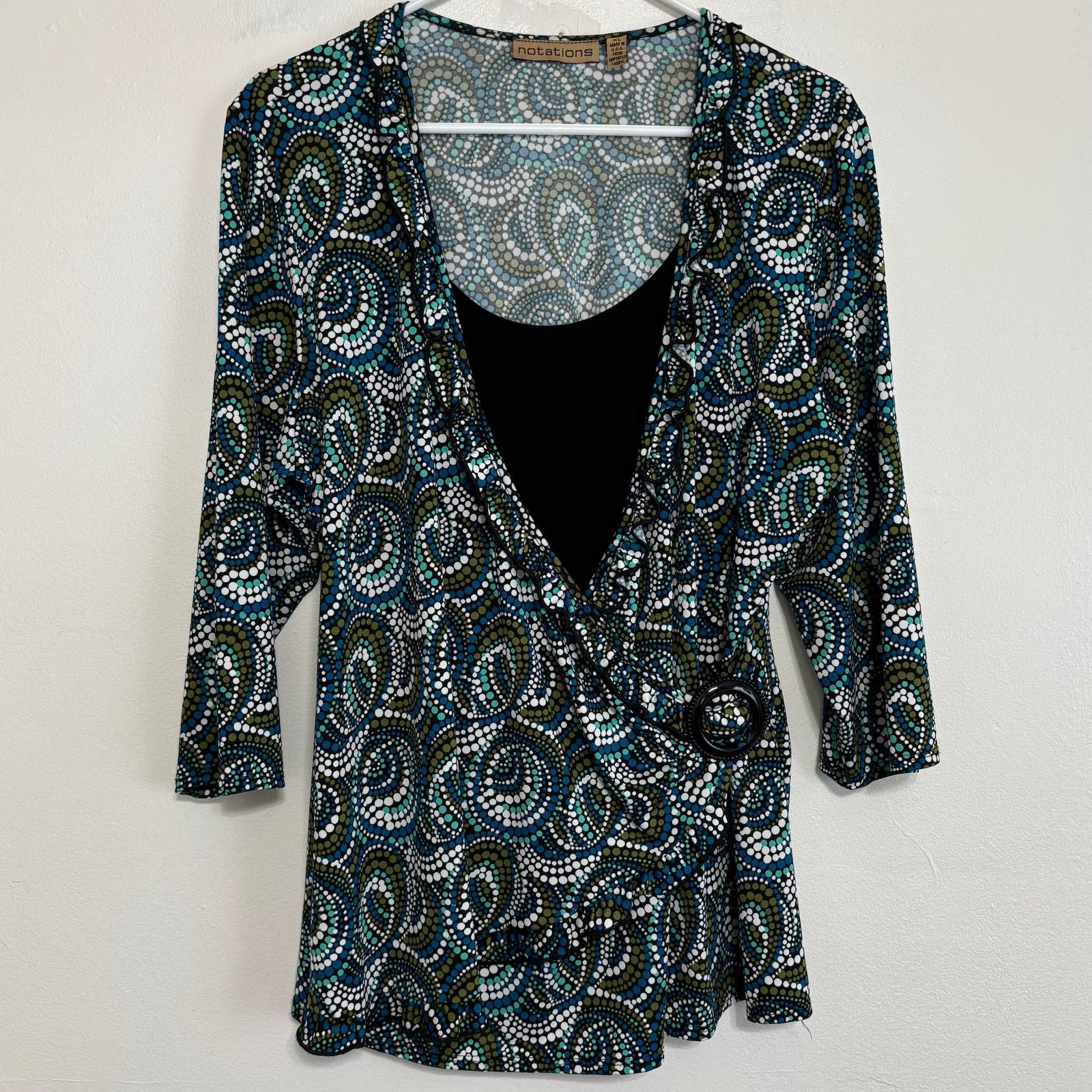 Other Notations XL Multicolor Boho Dot Swirl Faux Wrap Blouse Size XL / US 12-14 / IT 48-50 - 1 Thumbnail