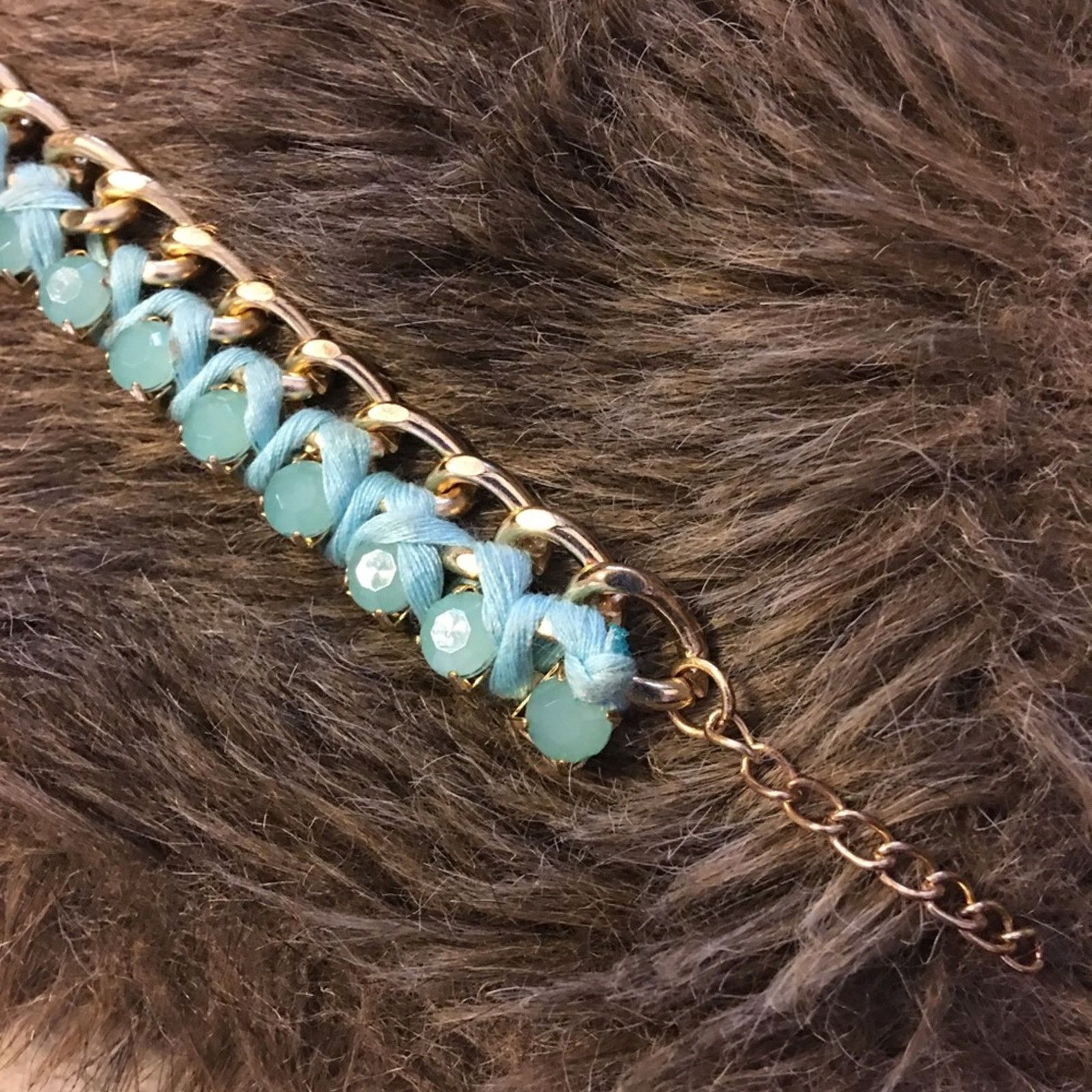 Vintage Vintage aqua glass stone gold chain link bracelet Size ONE SIZE - 8 Thumbnail