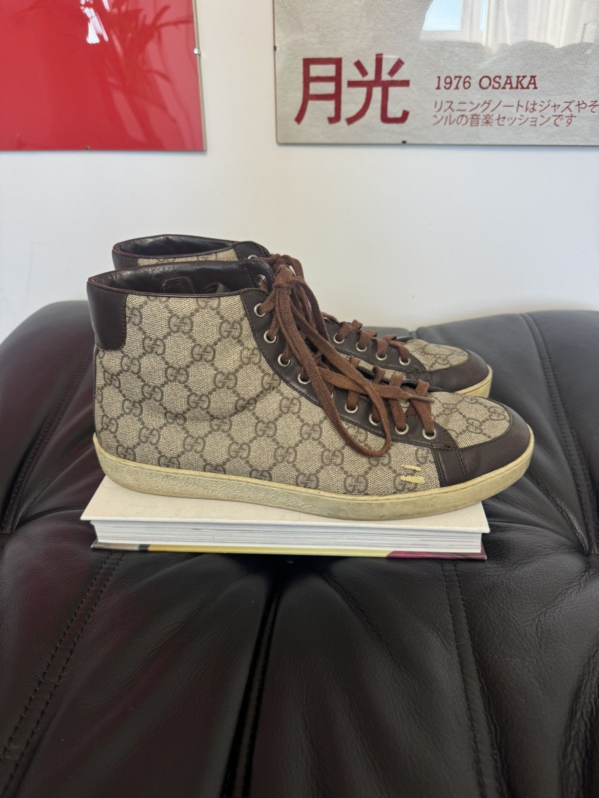 Gucci Gucci Monogram High-Top Sneakers Brown Luxury Designer Rare Size US 10 / EU 43 - 6 Thumbnail