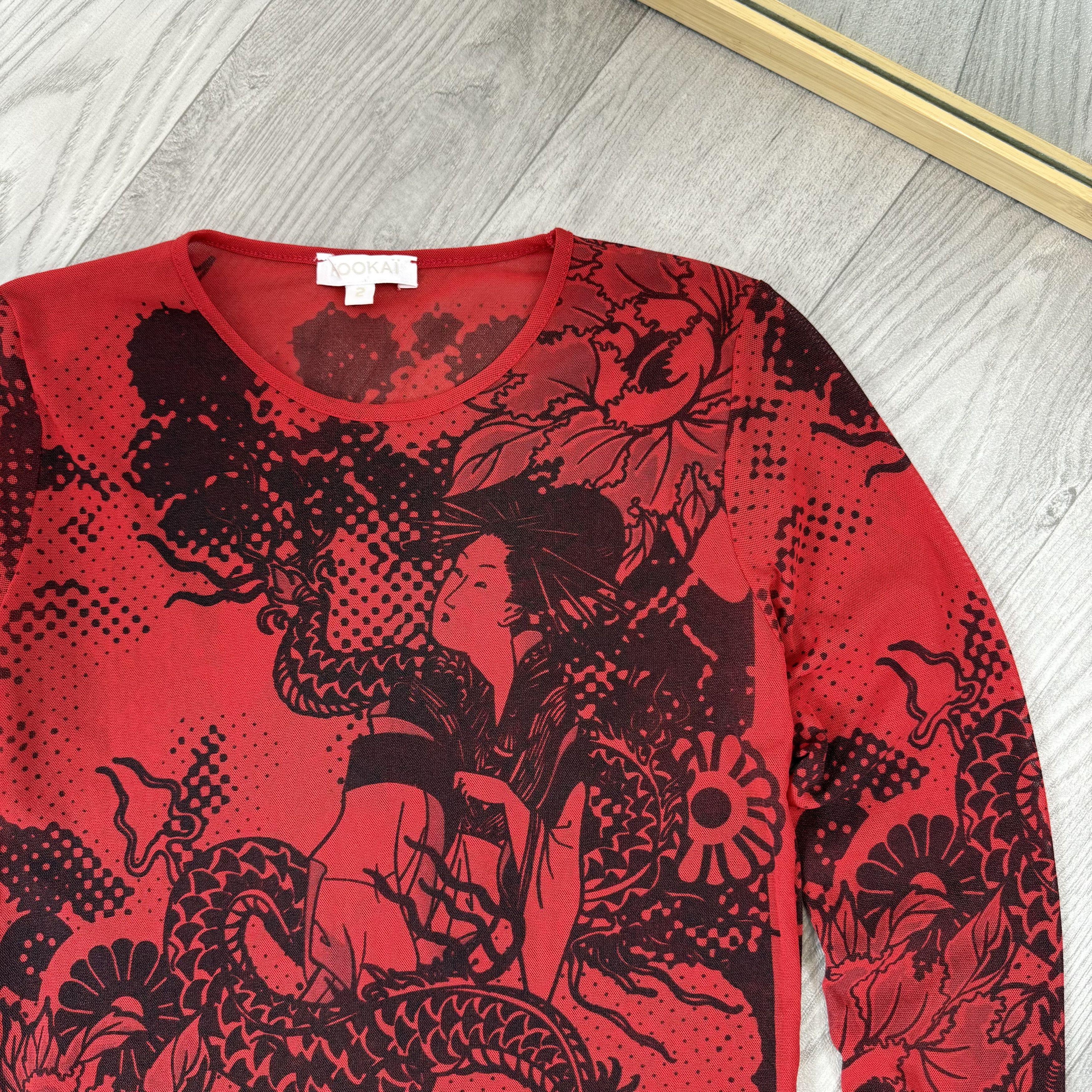 Japanese Brand Vintage Japanese Red Mesh 3/4 Graphic Blouse Top Size S / US 4 / IT 40 - 6 Thumbnail