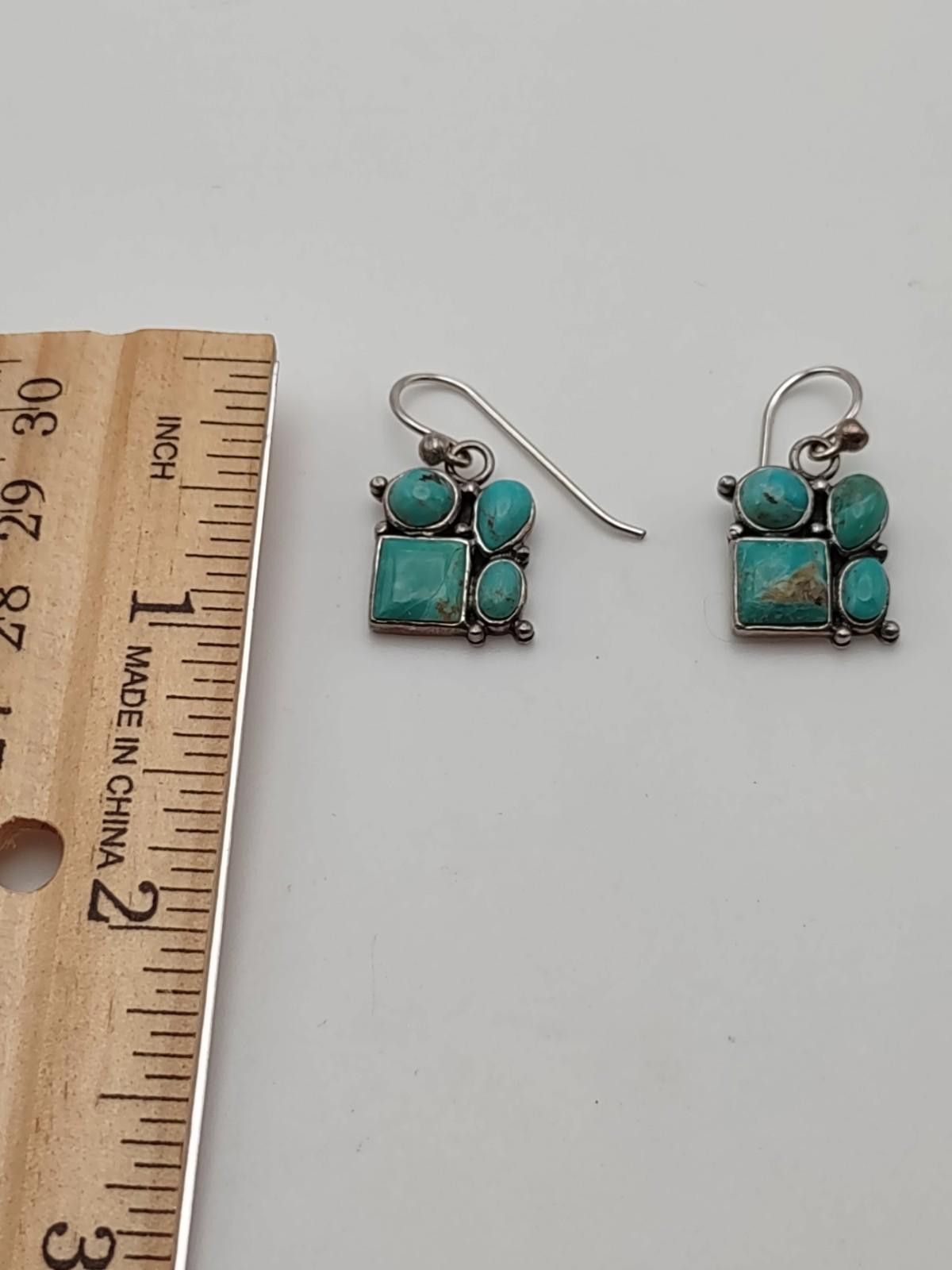 Other Sterling Silver Turquoise Cluster Dangle Earrings Size ONE SIZE - 2 Thumbnail