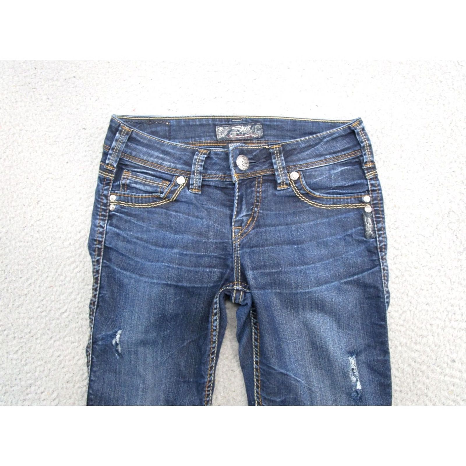 Silver Jeans Co. Silver Jeans Co Frances Jeans 25x31 Dark Wash Denim 5-Pocket Casual Cut Offs Womens Regular Blue Denim Shirt T Size 42" / US 20 - 3 Thumbnail