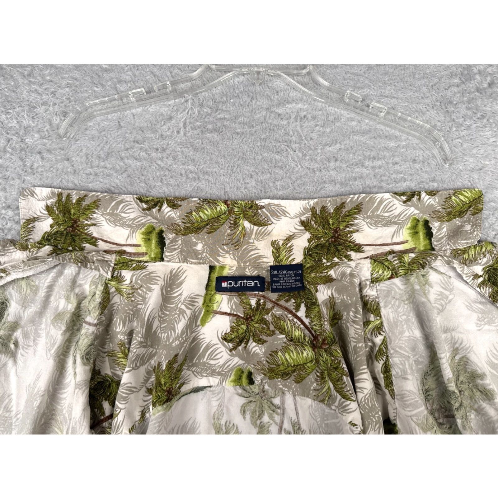 Vintage Puritan Shirt Mens 2XL Beige Green Hawaiian Palm Tree Print Rayon Button-Up Casual Short Sleeve Pattern Floral 2XL Mens Vibrant Hawaiian Theme Womens? Size US XXL / EU 58 / 5 - 2 Thumbnail