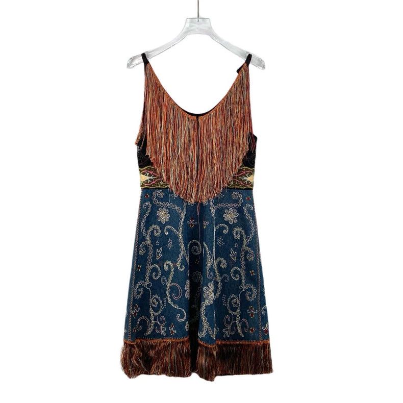 Dior Dior Color-blocked floral embroidered tassel cotton denim Size XS / US 0-2 / IT 36-38 - 2 Thumbnail