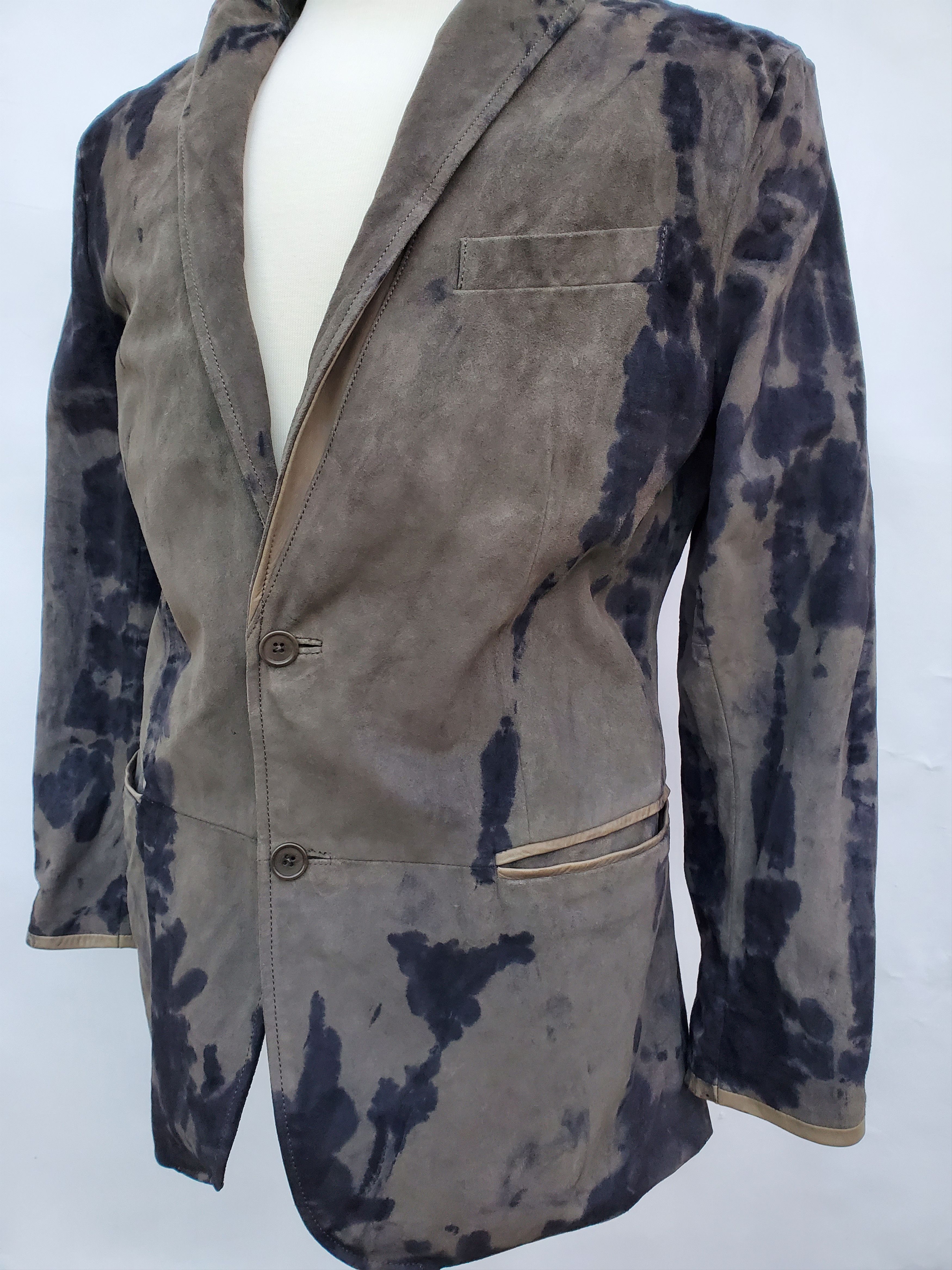 John Varvatos leather jacket tie dyed blazer black grey gray small med L Size US L / EU 52-54 / 3 - 4 Thumbnail