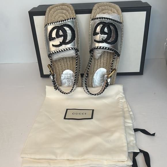 Gucci Authentic - Pilar Embroidered Double G Logo Slingback Espadr Size US 5 / IT 35 - 6 Thumbnail