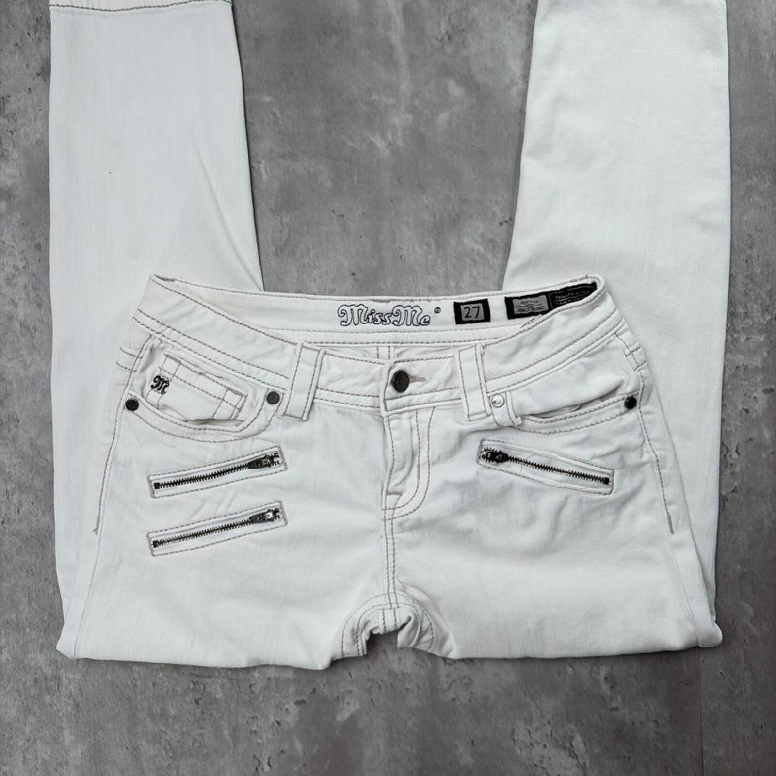 Other Y2K White Miss Me Grunge Gothic Ankle Skinny Denim Jeans Size 27" / US 4 / IT 40 - 4 Thumbnail