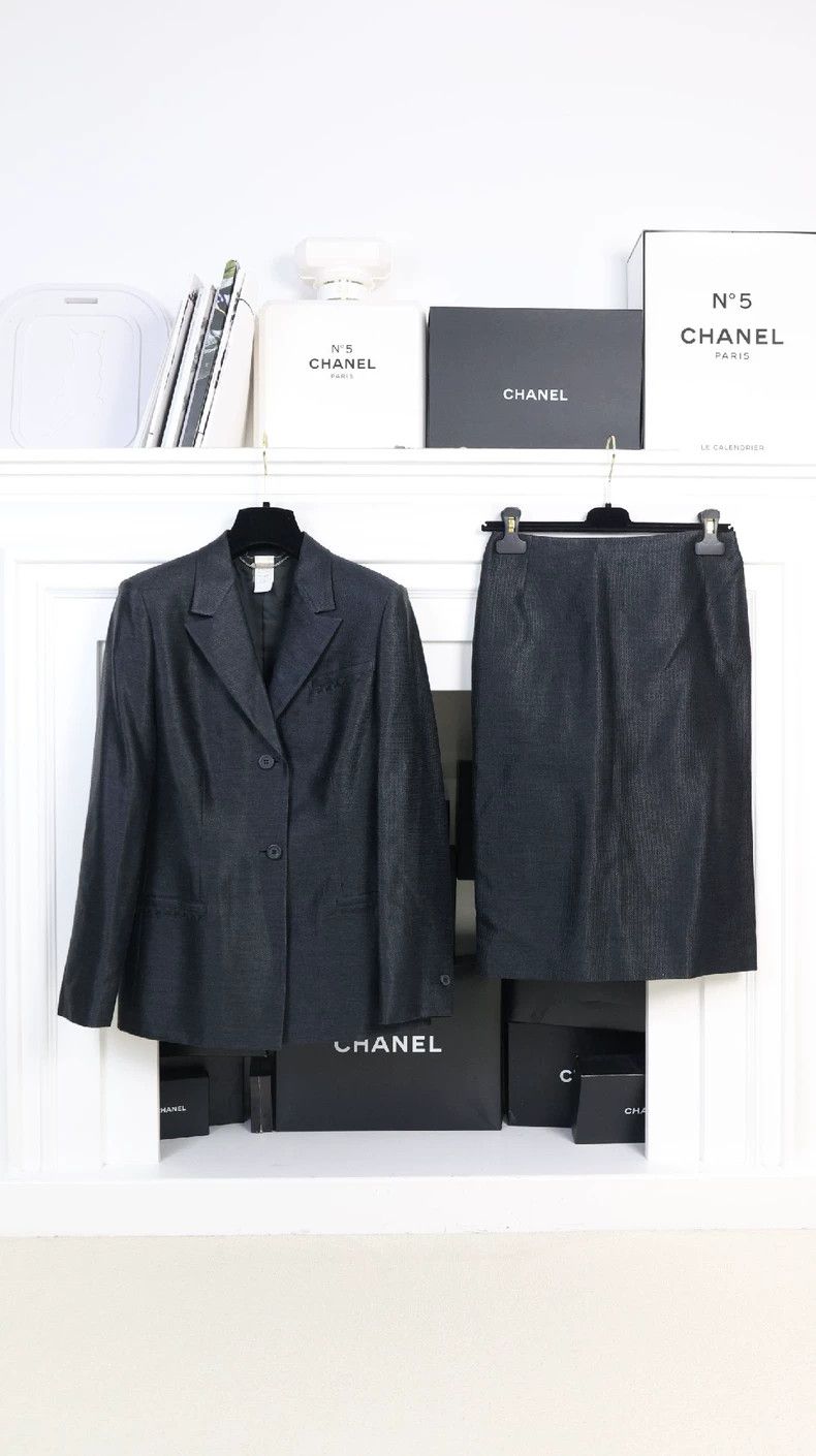 Versace Linen two-pocket suit skirt set