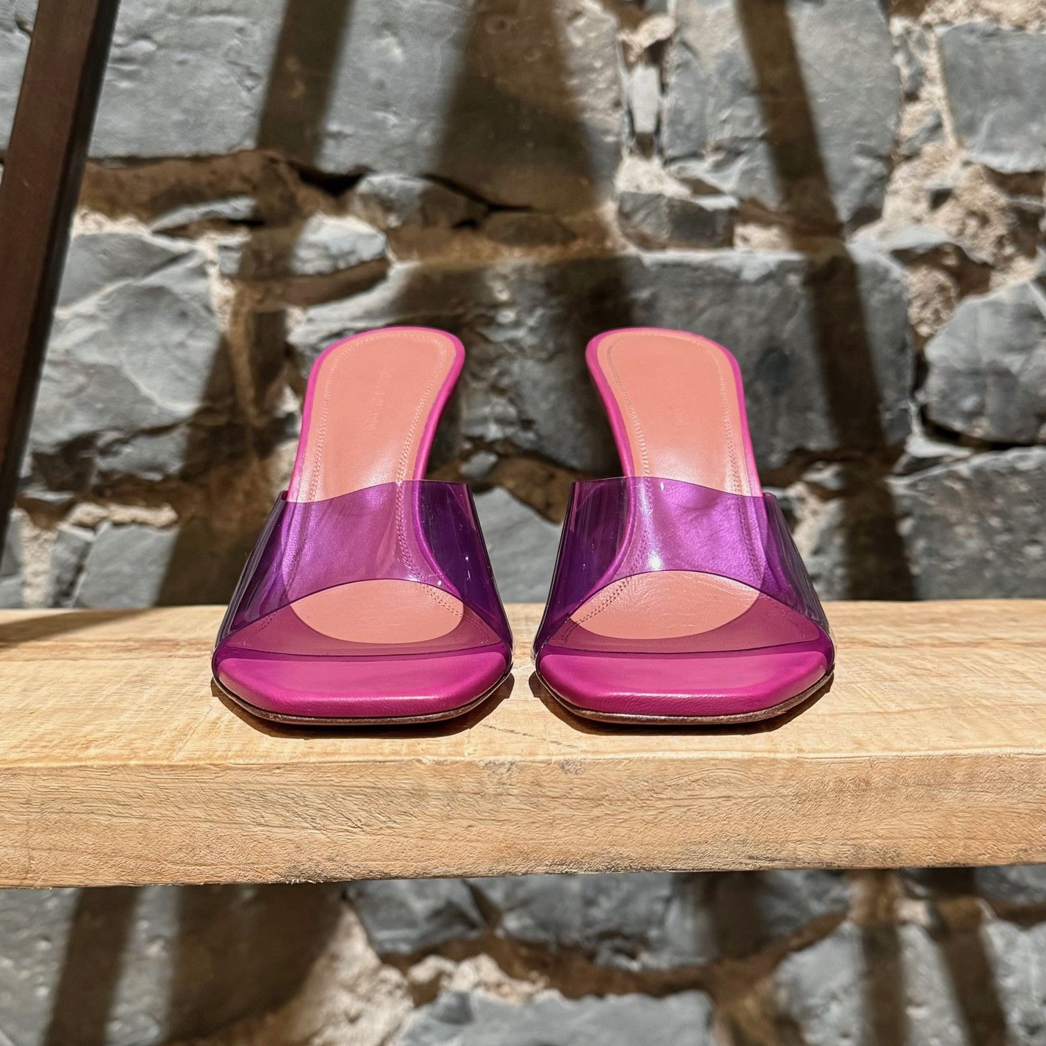 Amina Muaddi Amina Muaddi Purple Lupita Glass Heeled Mules Size US 8 / IT 38 - 4 Thumbnail