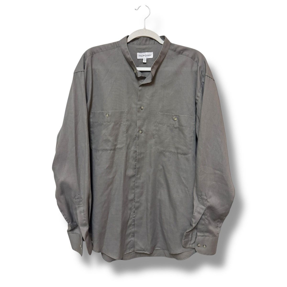 Yves Saint Laurent Yves Saint Laurent Mandarin Collar Grey Button Up Shirt Size US XL / EU 56 / 4 - 1 Thumbnail