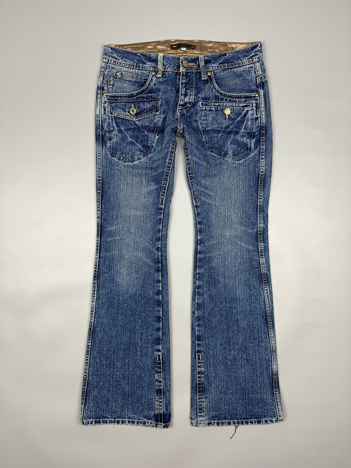 🔥Flared🔥Vintage Icom Embroidered Multi Pocket Flared Denim