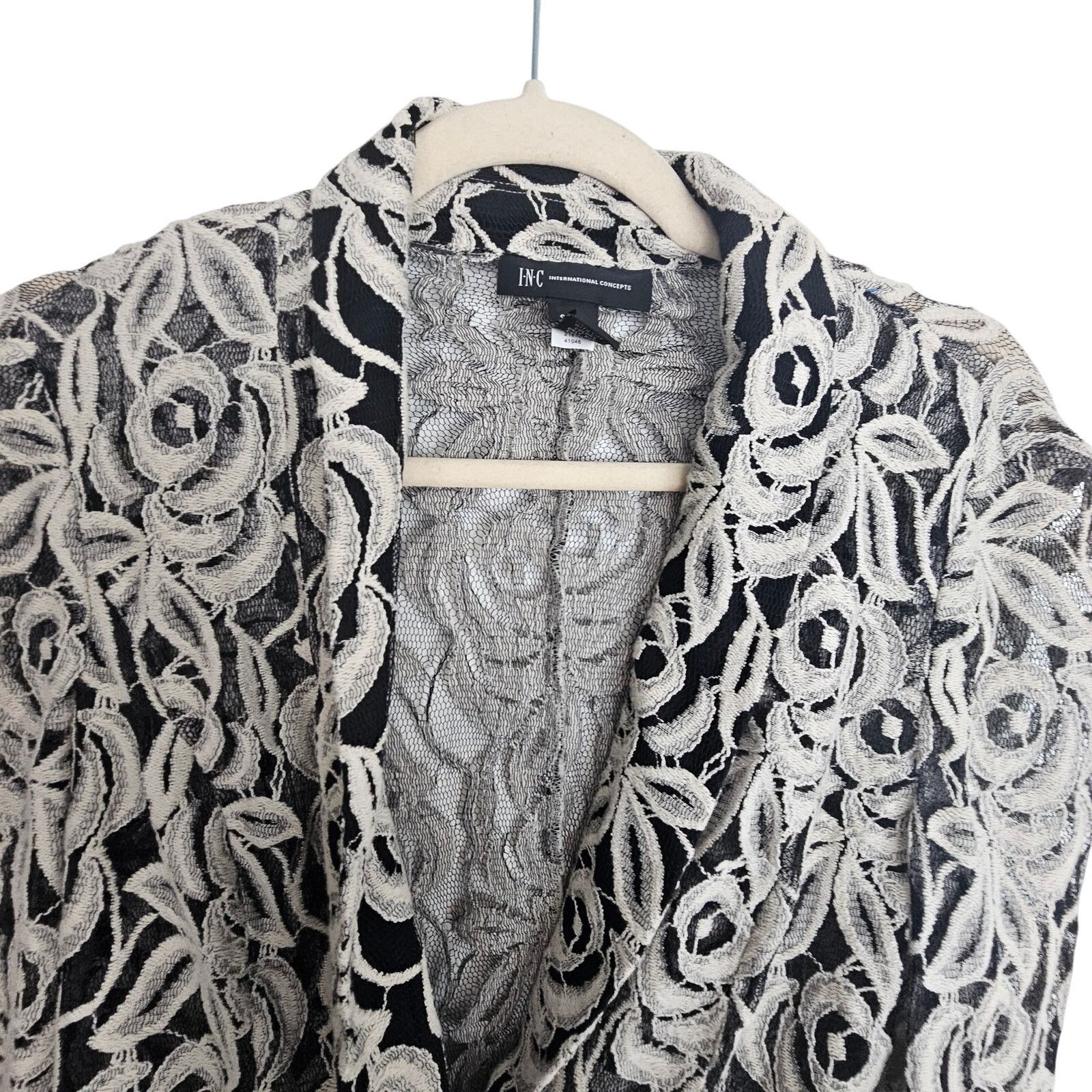 I.N.C NEW INC International Concepts Black Ivory Lace Blazer S Size S / US 4 / IT 40 - 2 Thumbnail