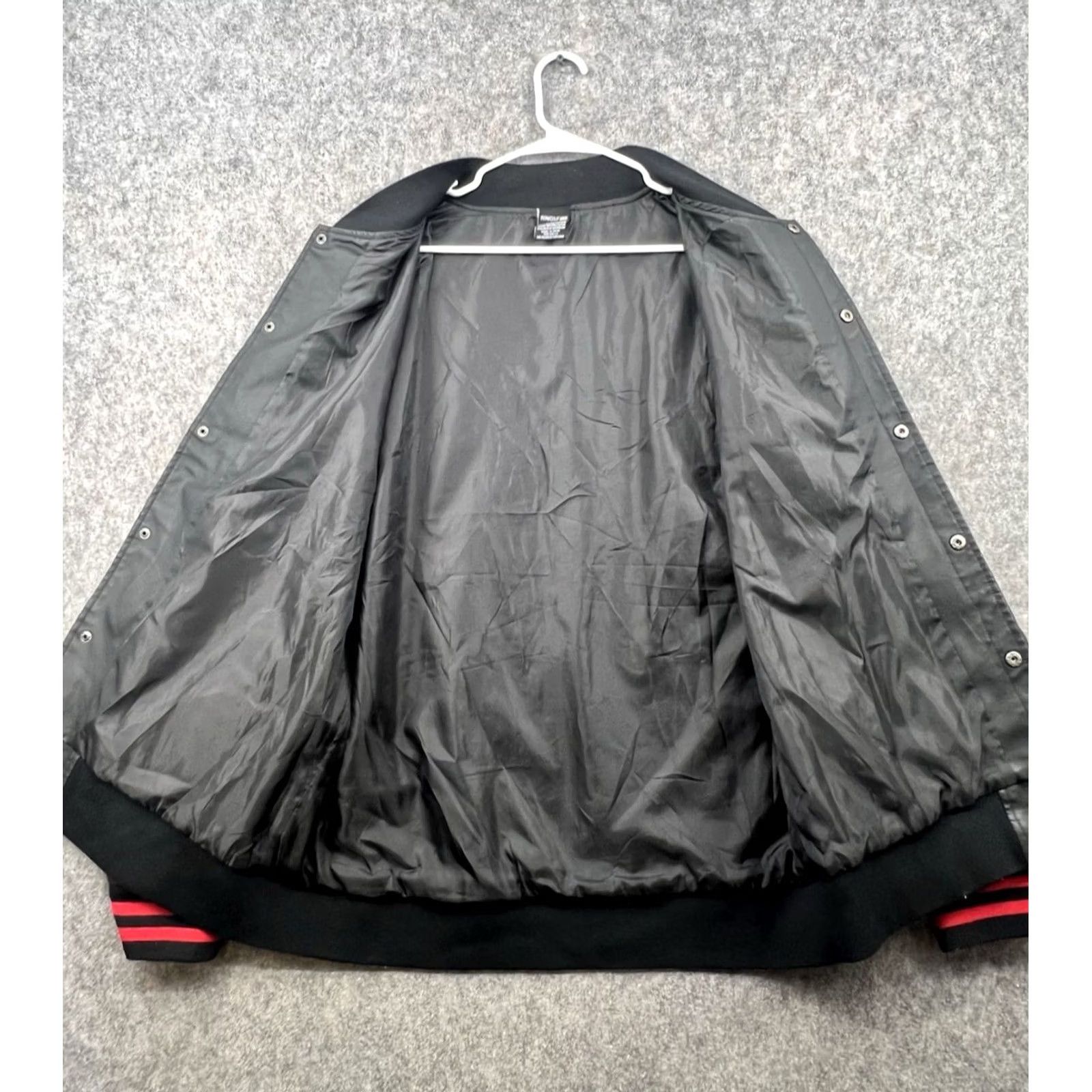 Ring Of Fire Ring Of Fire Jacket Men's XL Black Faux Leather Varsity Snap Red Stripes 80s 90s Size US XL / EU 56 / 4 - 5 Thumbnail