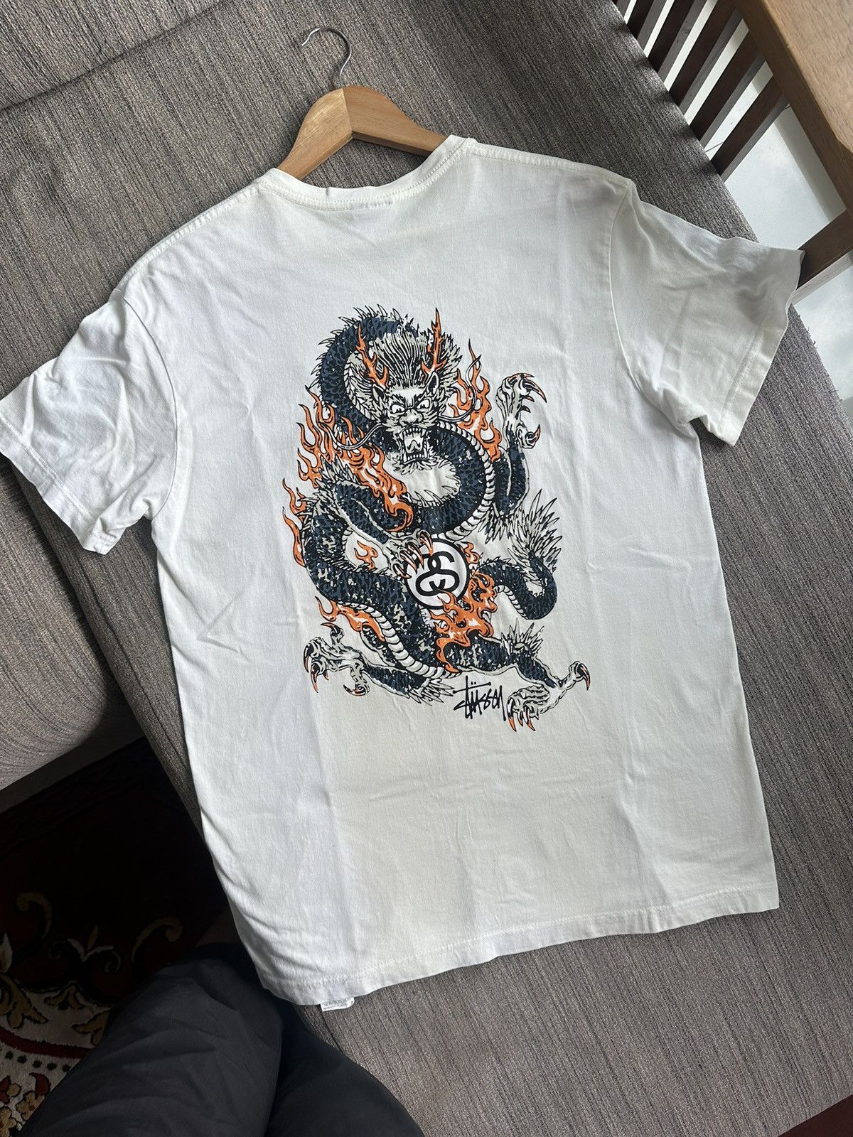 Pre-owned Stussy X Vintage Stussy Dragon Streetwear Large Size T-shirt In White
