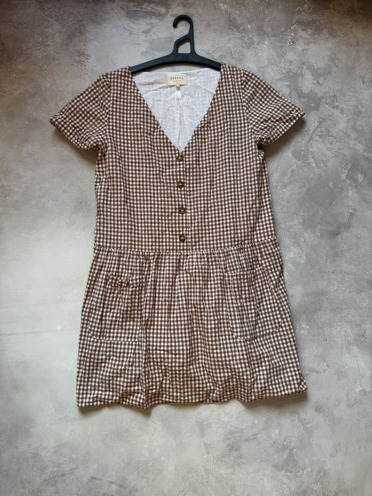 Sezane Sezane Lena White Gingham V-neck Button Mini dress Size XS / US 0-2 / IT 36-38 - 1 Thumbnail