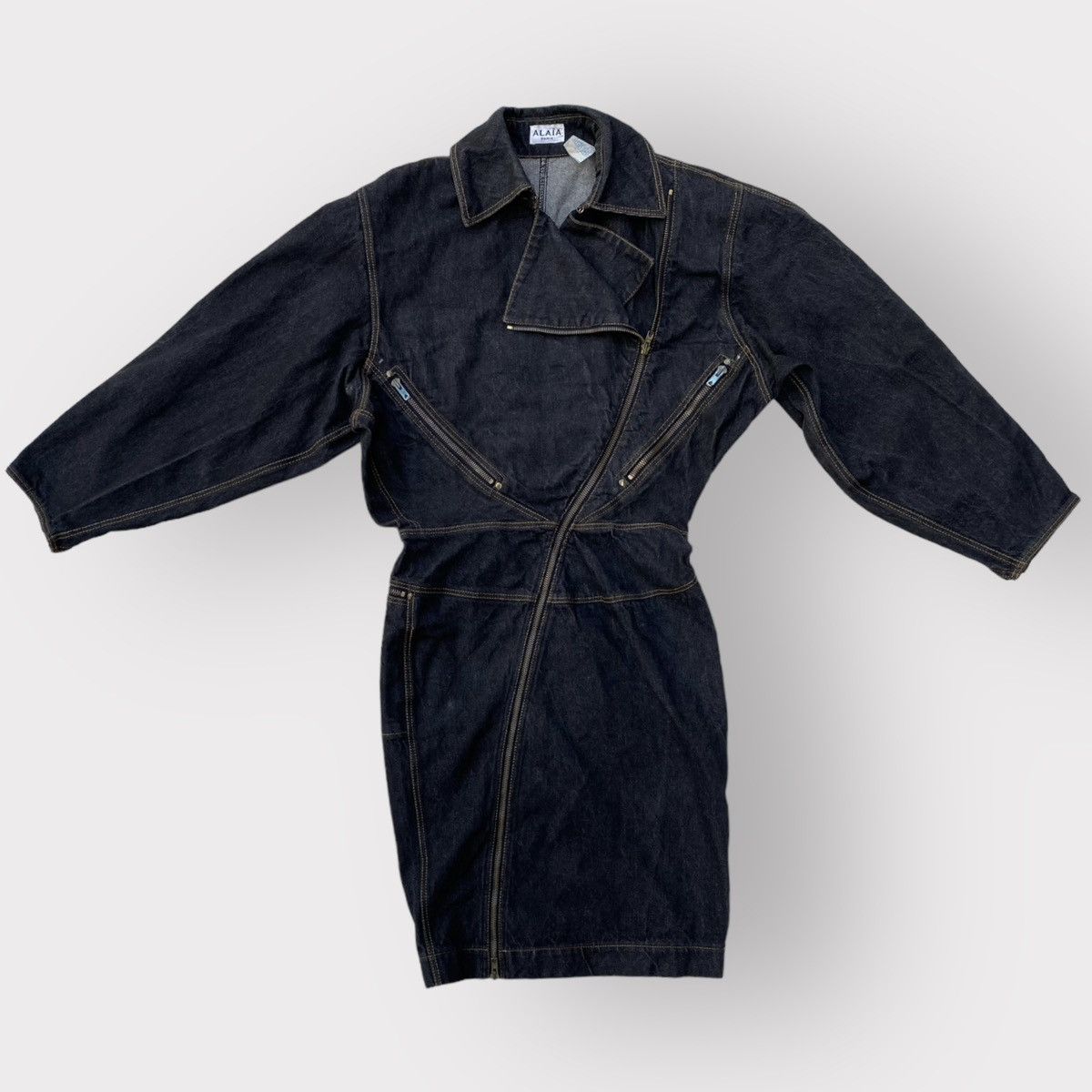 Alaia  Vintage Vintage AW85 Azzendine Alaia Denim Motorcycle Zipper Dress  | Grailed