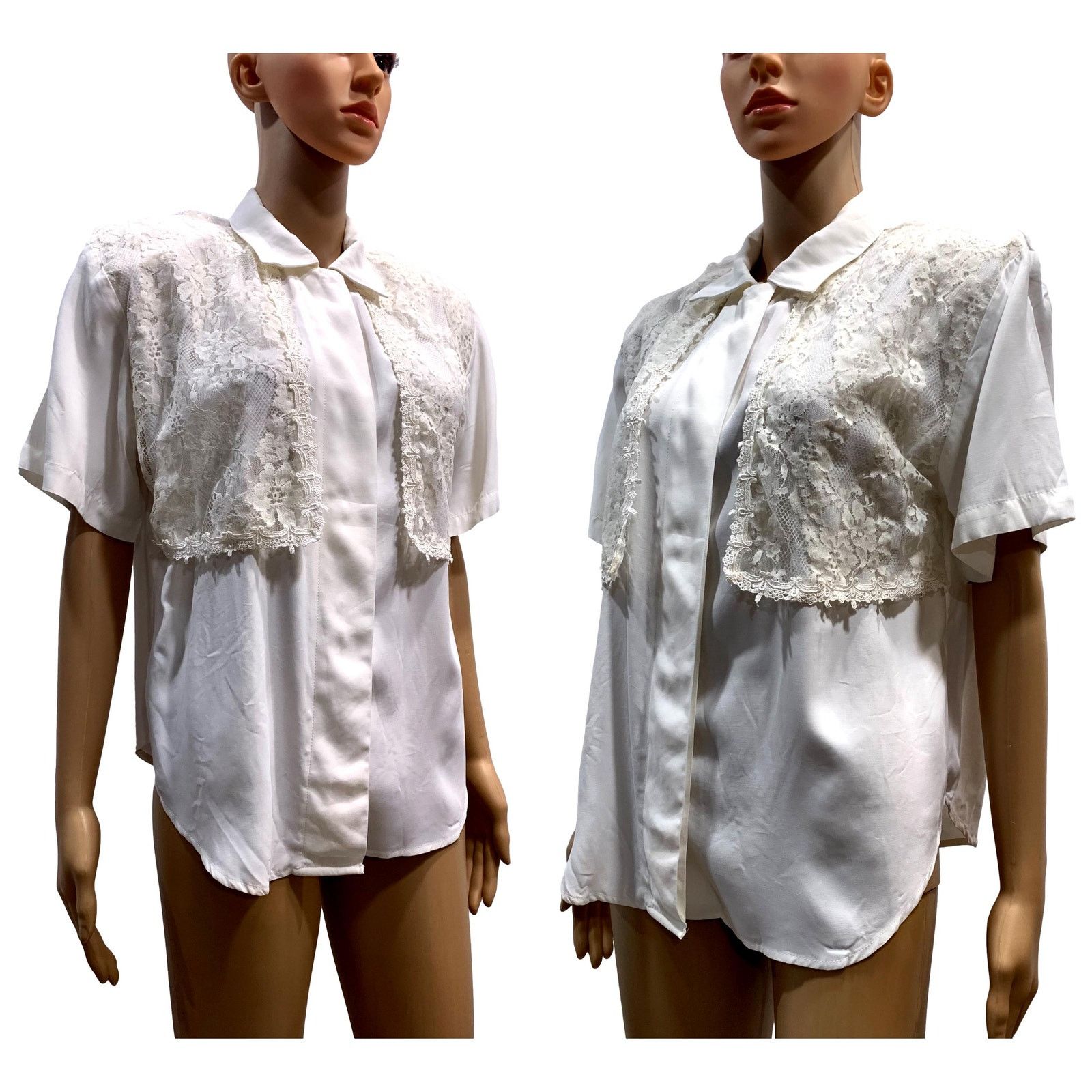 Vintage 80s White Short Sleeve Romantic Blouse w Lace Vest / Shrug Size S / US 4 / IT 40 - 7 Thumbnail