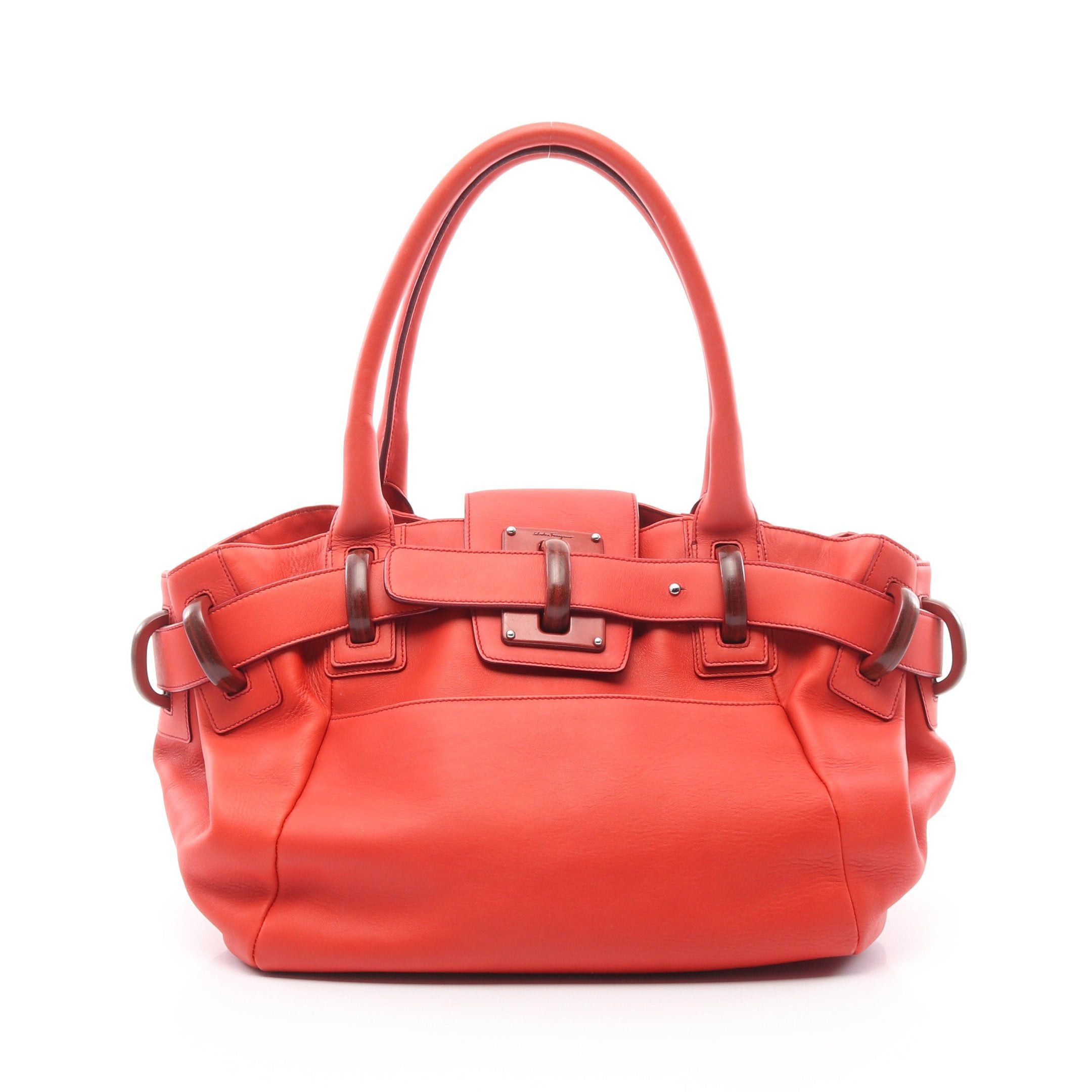 Salvatore Ferragamo Handbag Tote Bag Leather Wood Red, Women's