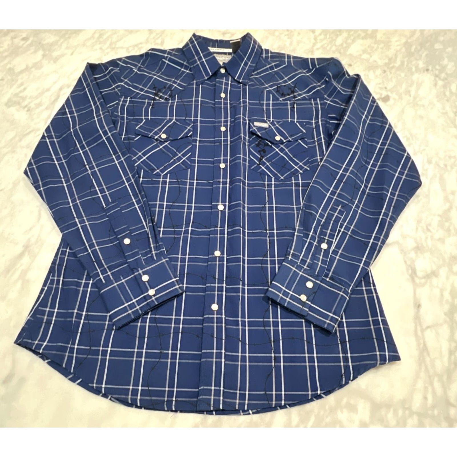 Vintage Cowboy Hardware Western Shirt Men’s L Barbwire Blue Pearl Snap Rancher Shirt Size US L / EU 52-54 / 3 - 4 Thumbnail