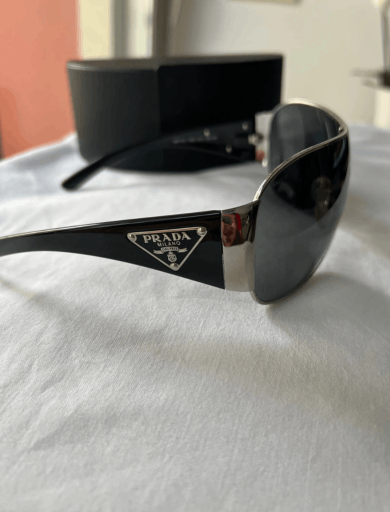 Prada × Vintage PRADA Sunglasses Rectangle Wrap Shield Metal Symbole RI913 Size ONE SIZE - 1 Thumbnail
