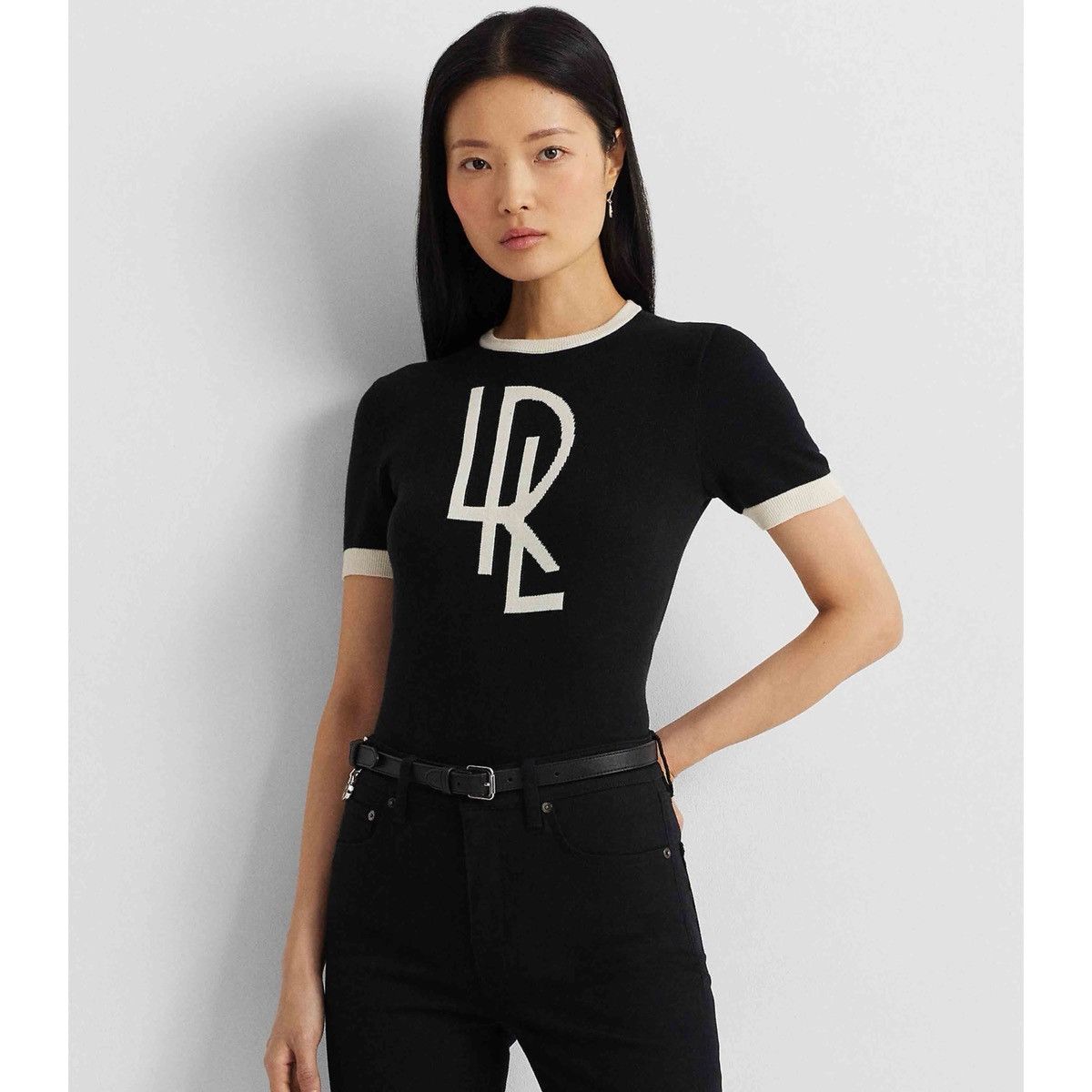 Lauren Ralph Lauren Two Tone Logo Short Sleeve Sweater Size L / US 10 / IT 46 - 7 Thumbnail