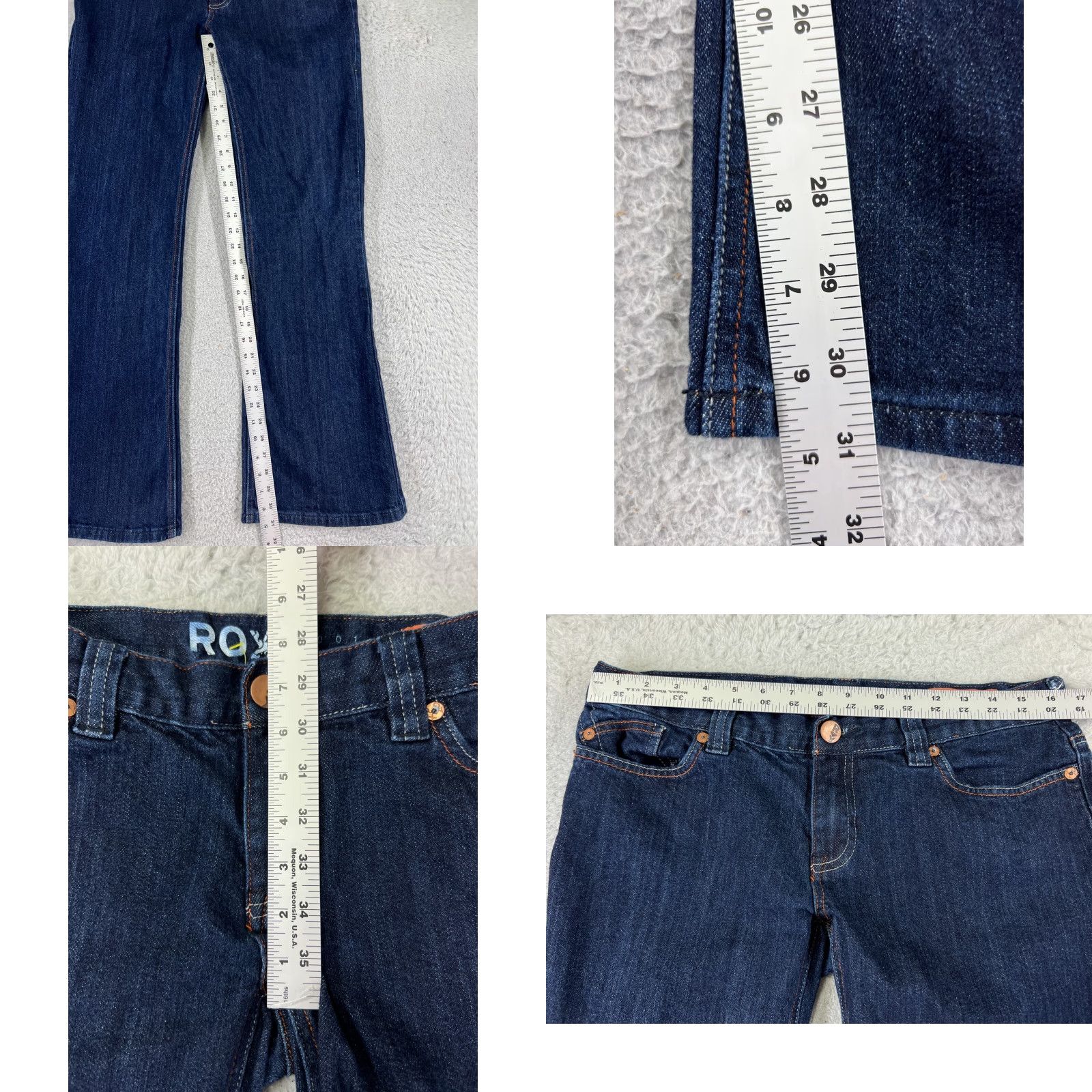 Vintage Roxy Jeans Womens 13 Denim Blue 31x31 Flared Stretch Dark Cotton Beach 5-Pocket Logo Regular Size 34" / US 12 / IT 48 - 8 Thumbnail
